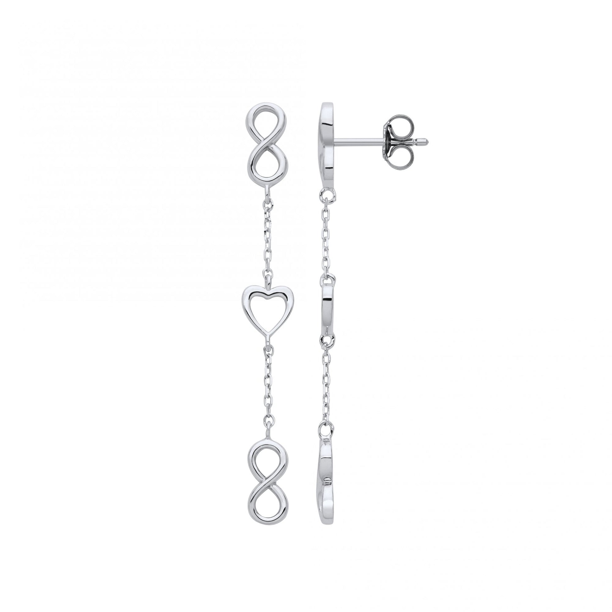 Silver Heart & Infinity Chain Drop Earrings
