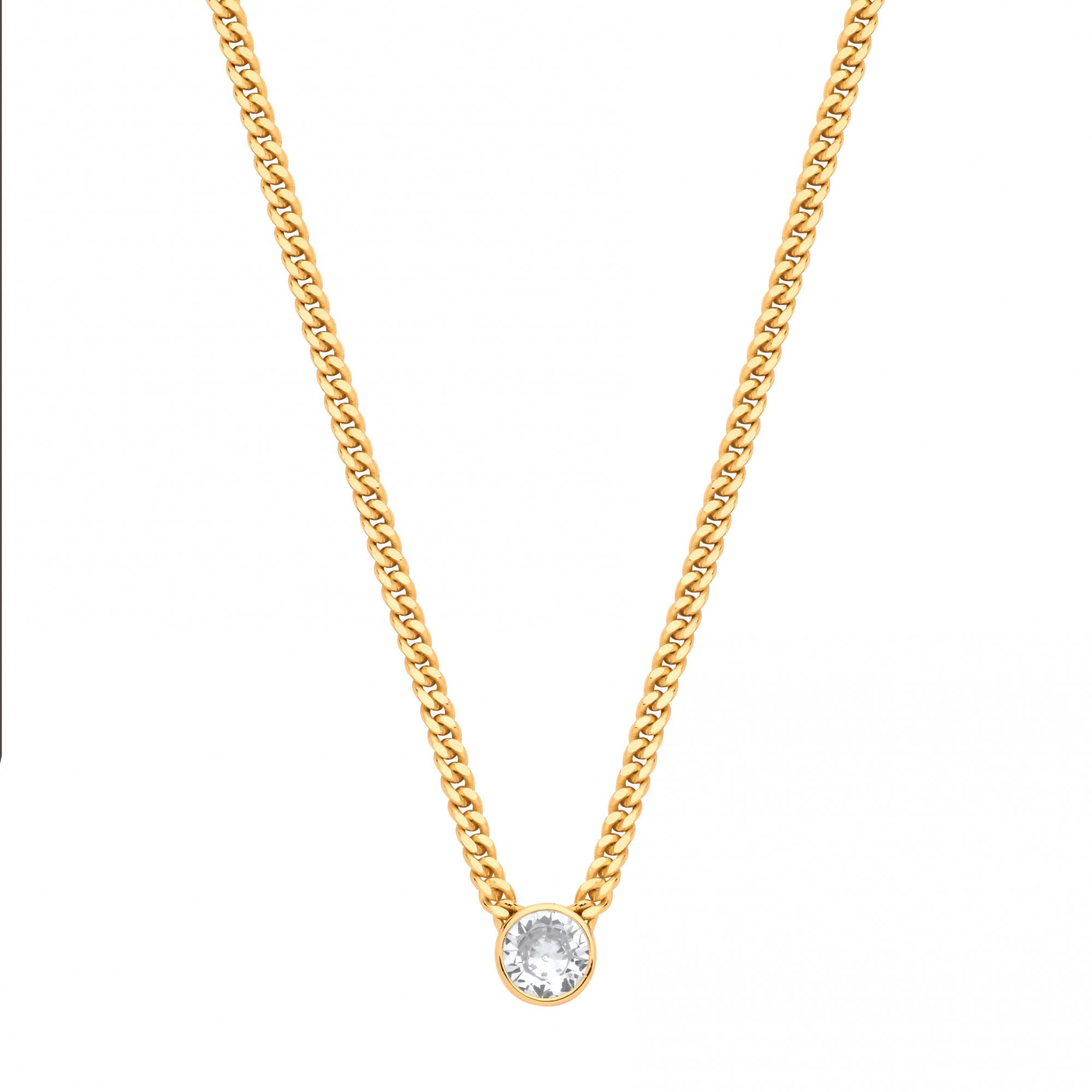Gold Plated Collerate Necklace With Round Stone Pendant