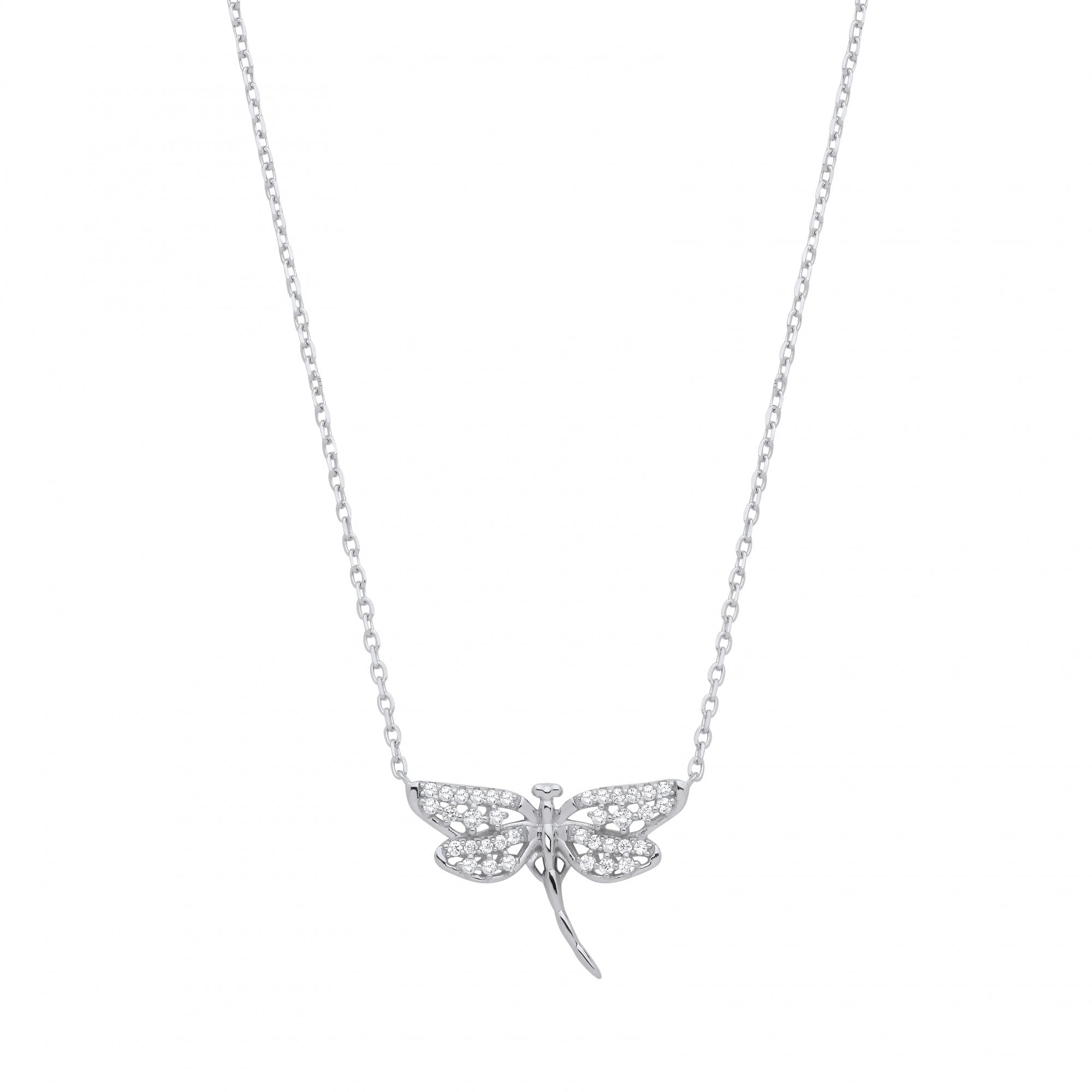 Silver CZ Dragonfly Pendant Necklace