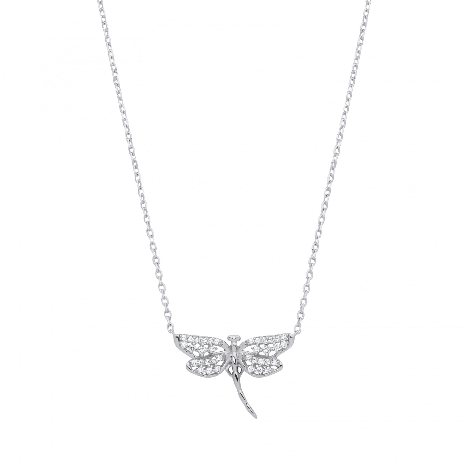Silver CZ Dragonfly Pendant Necklace