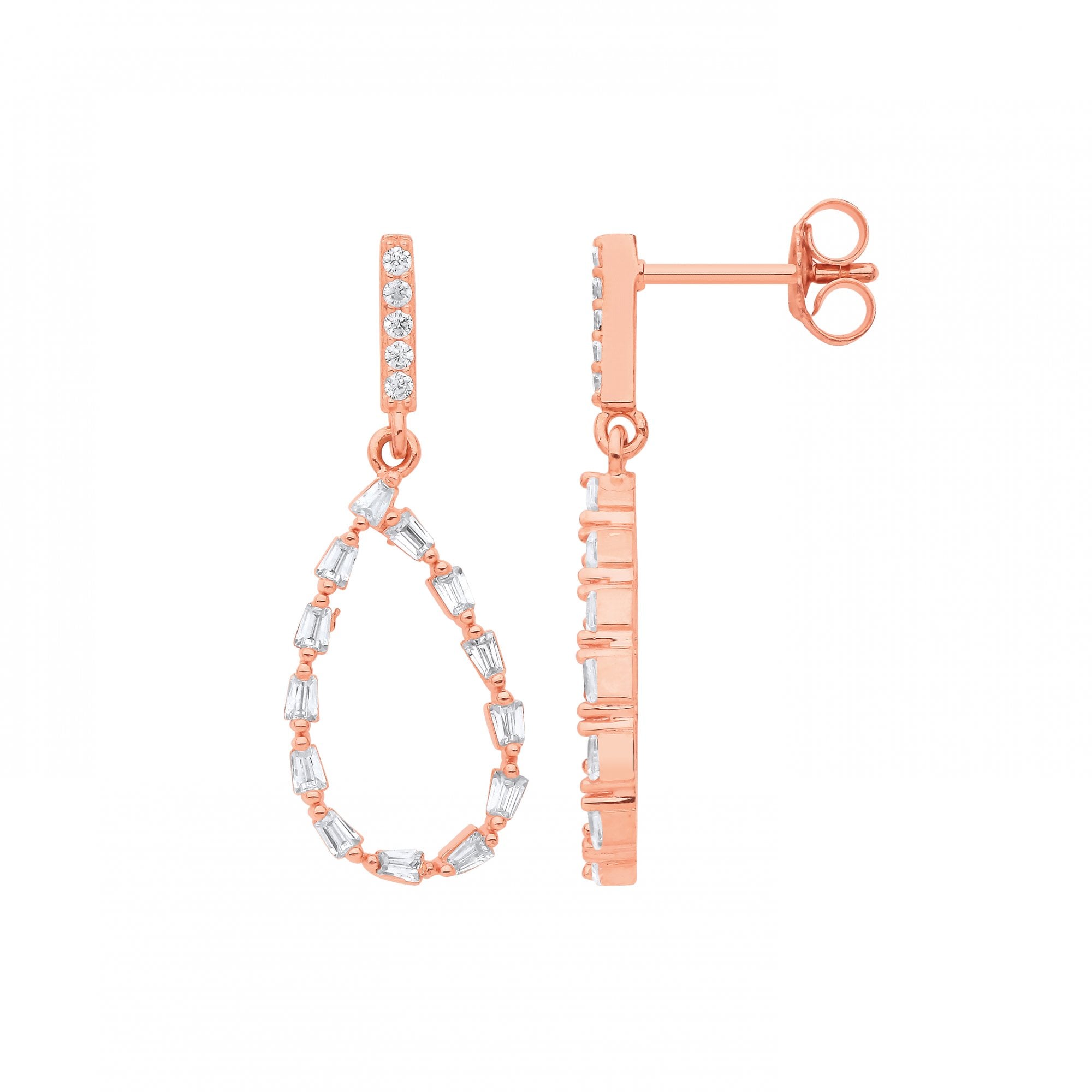 Rose Gold Plated CZ Fancy Tear Drop Earrings