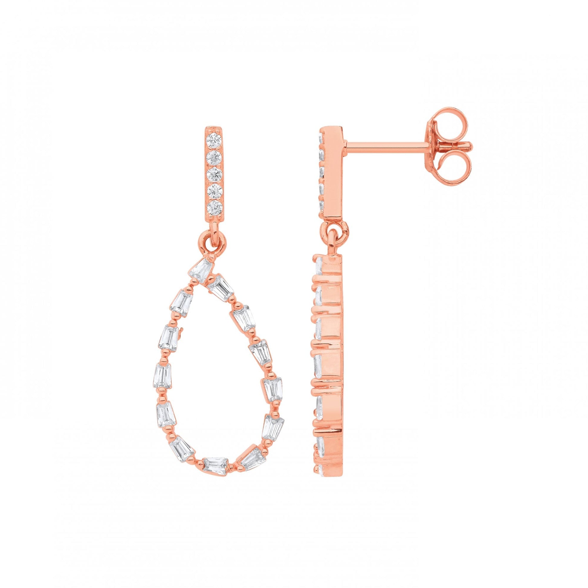 Rose Gold Plated CZ Fancy Tear Drop Earrings