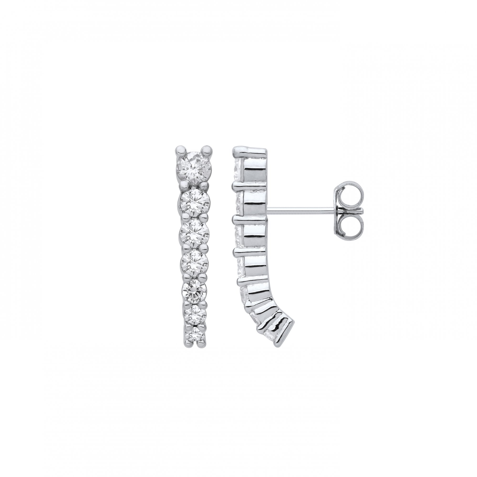 Silver CZ Curved Line Stud Earrings