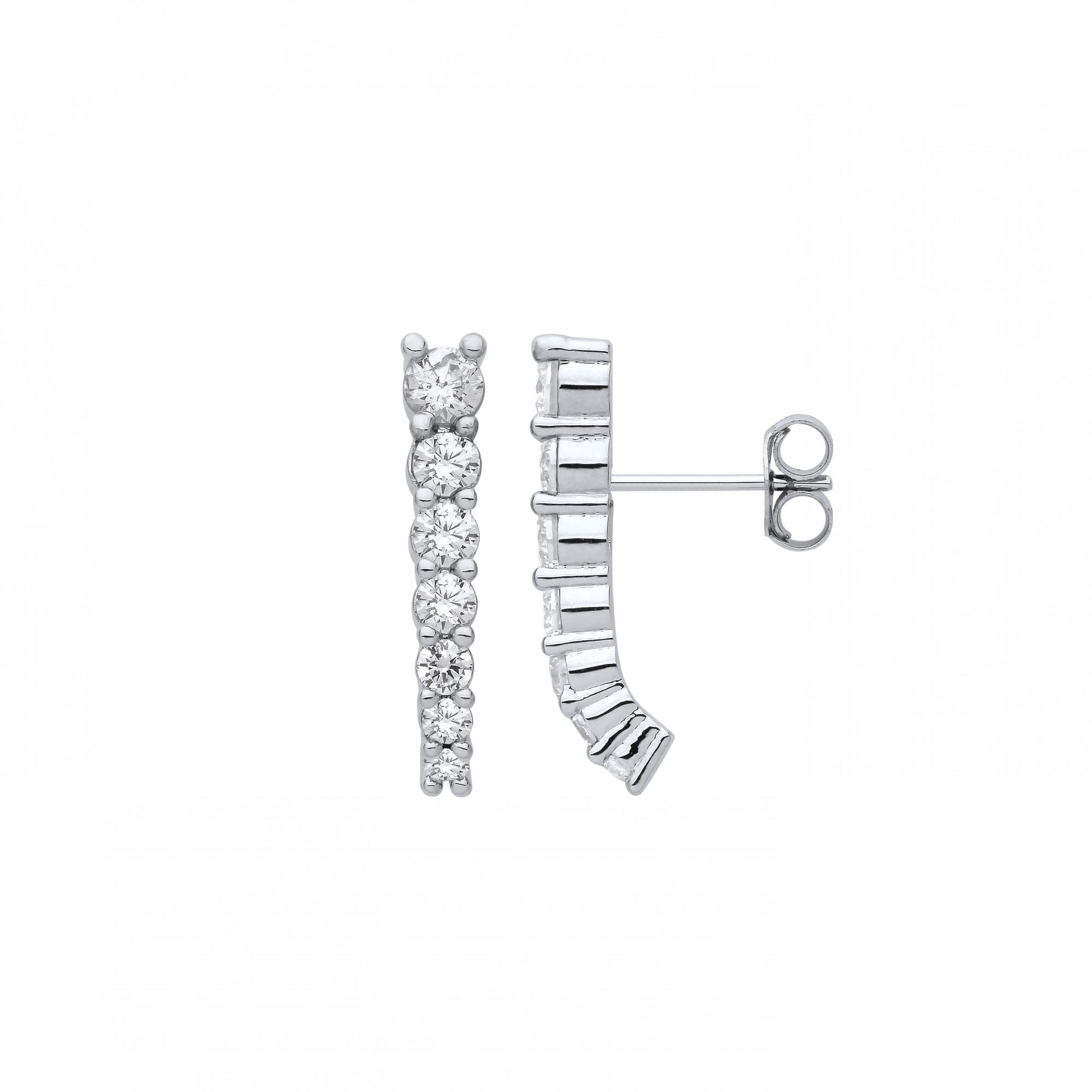 Silver CZ Curved Line Stud Earrings