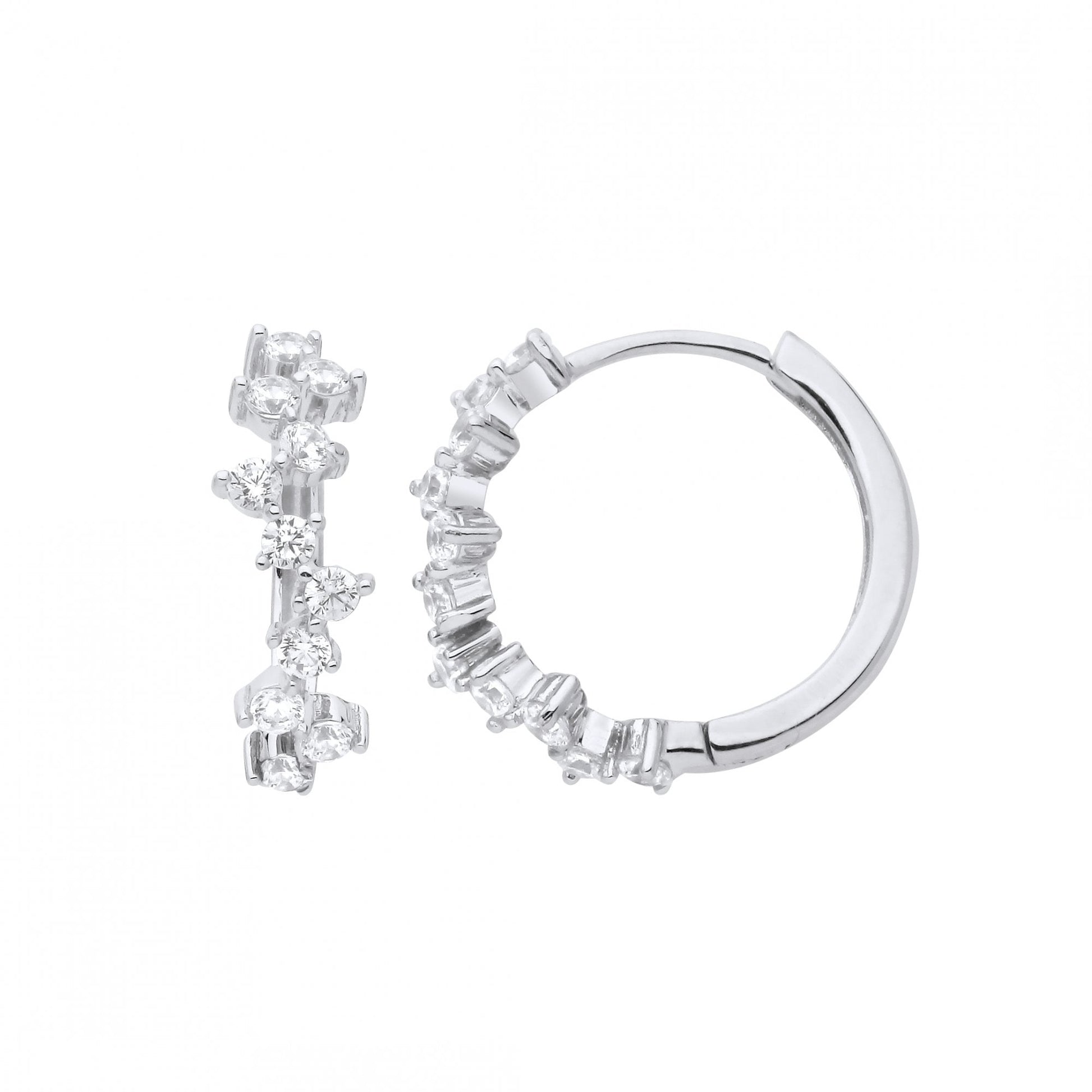 Silver CZ Fancy Hoop Earrings