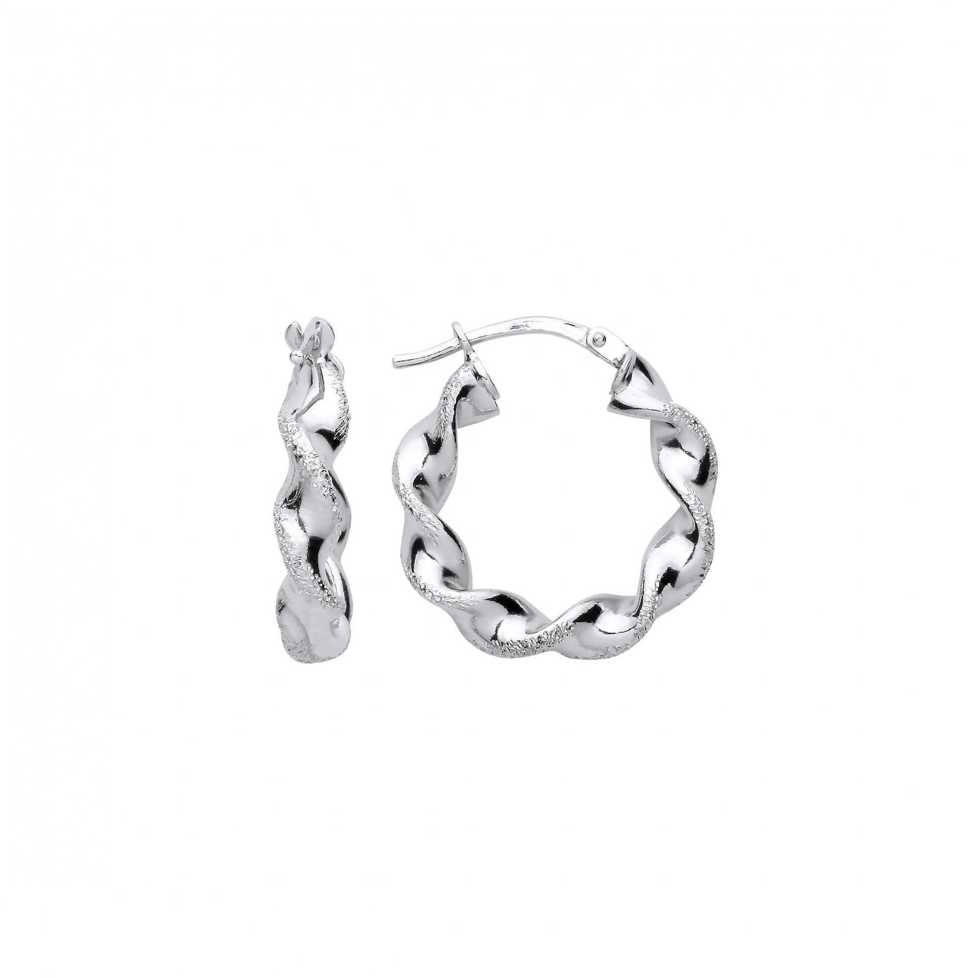 Silver Platinum Plate Twist Frost Hoop Earrings
