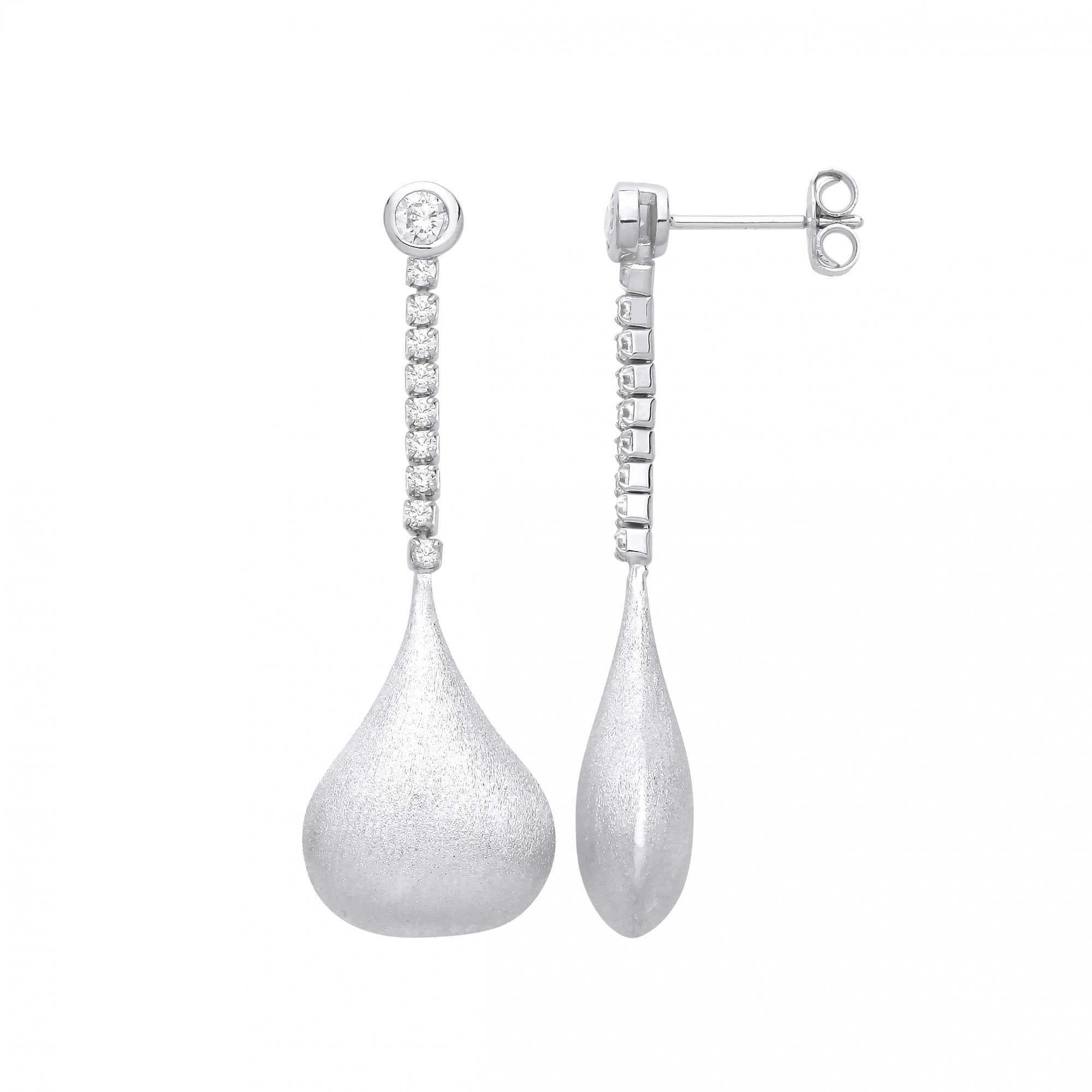 Silver CZ Fancy Satin Finsh Drop Earrings