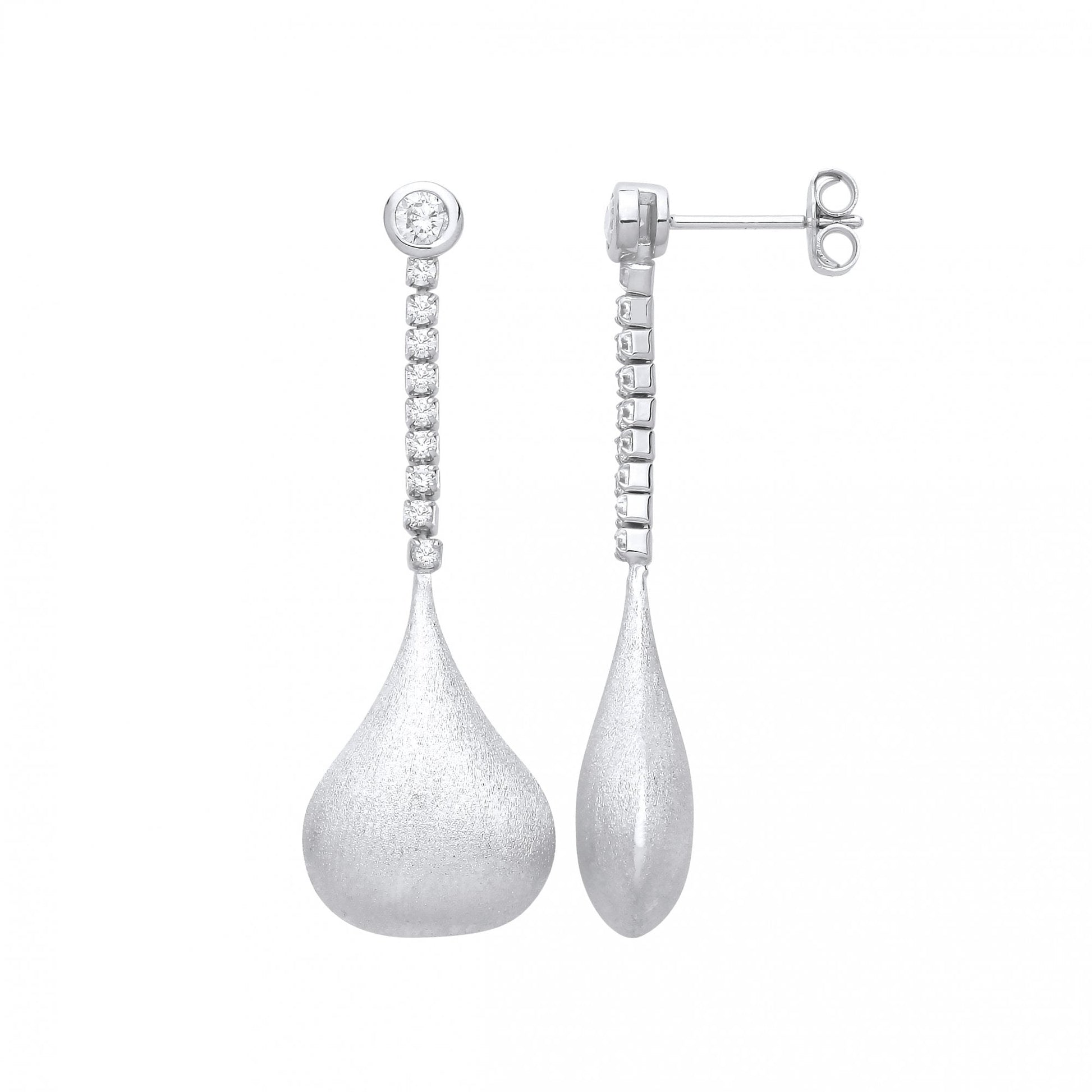 Silver CZ Fancy Satin Finsh Drop Earrings