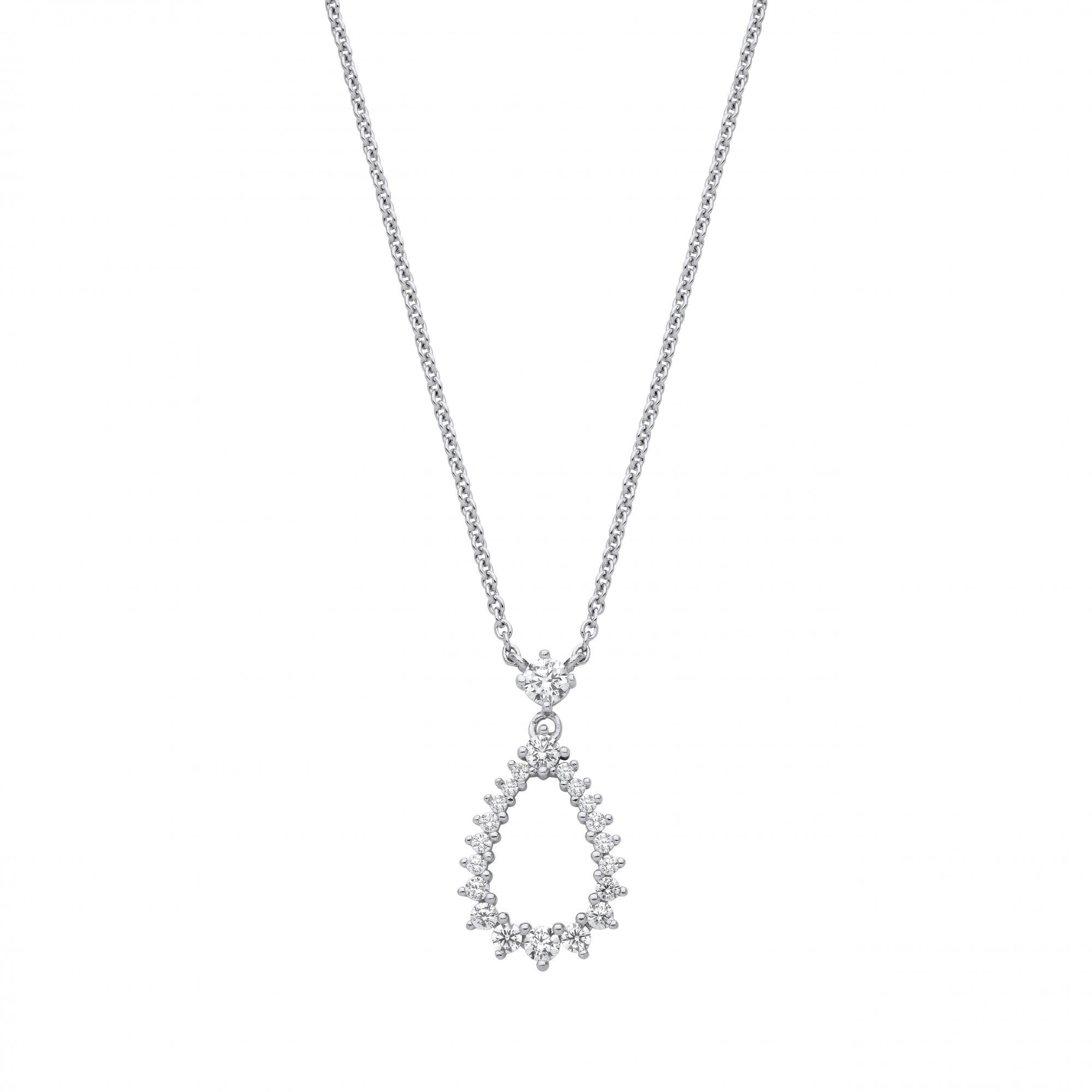 Silver CZ Tear Drop Pendant Necklace