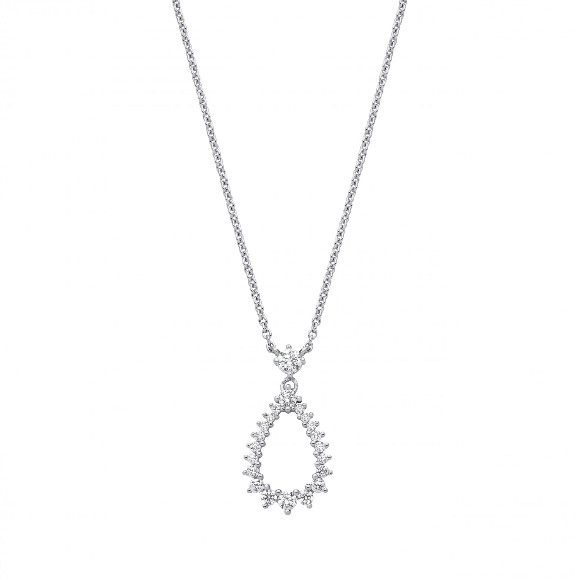 Silver CZ Tear Drop Pendant Necklace