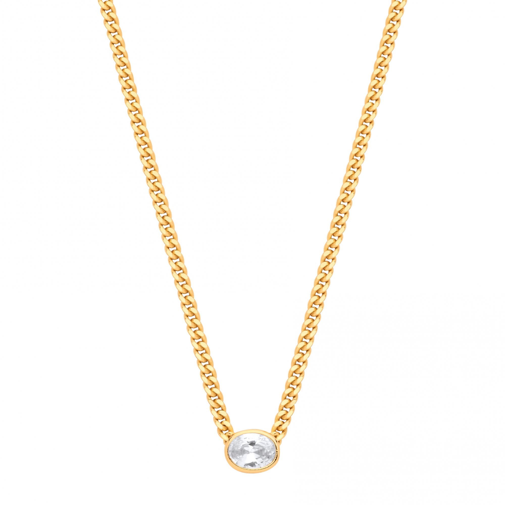Gold Plated Collerate Necklace With Oval Stone Pendant