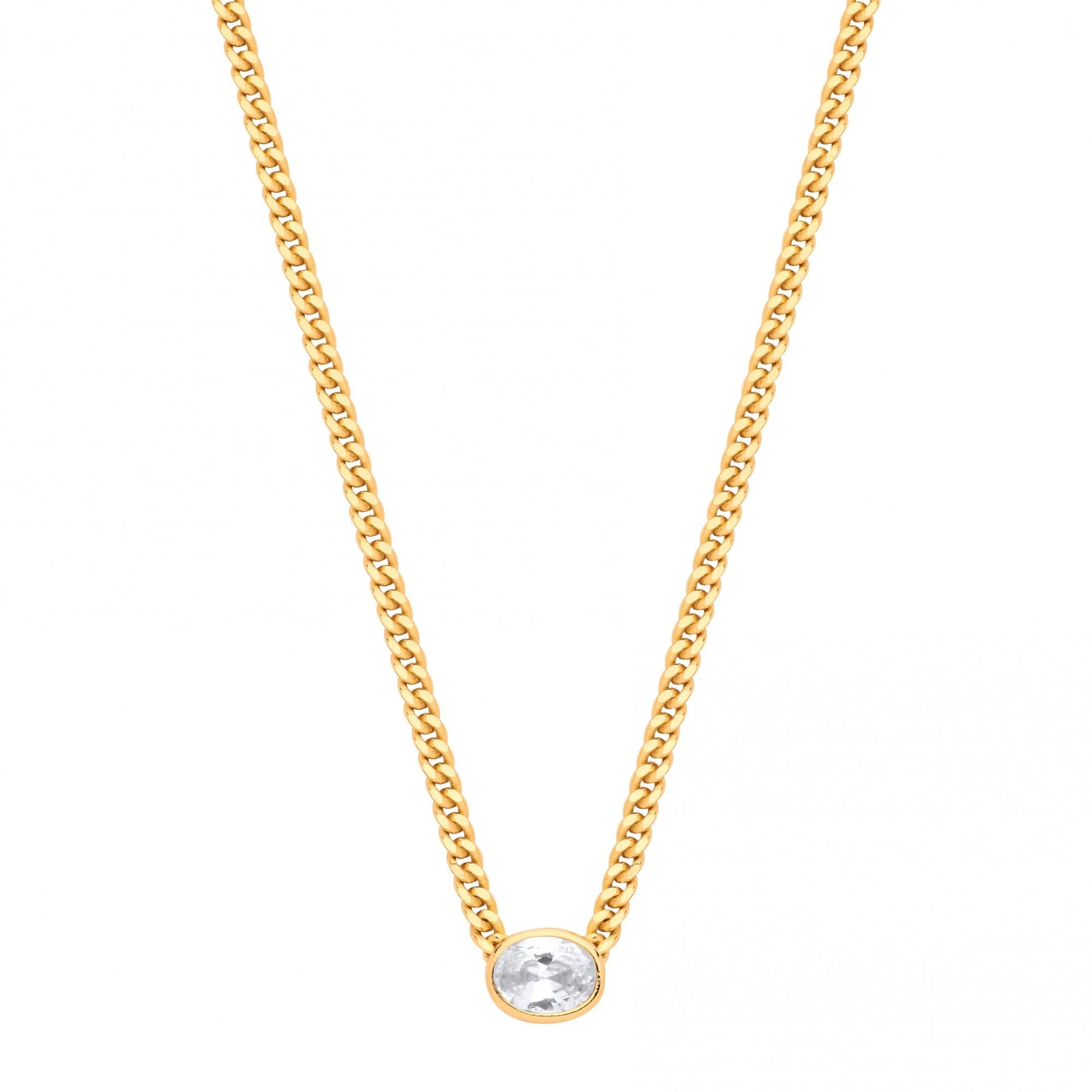 Gold Plated Collerate Necklace With Oval Stone Pendant