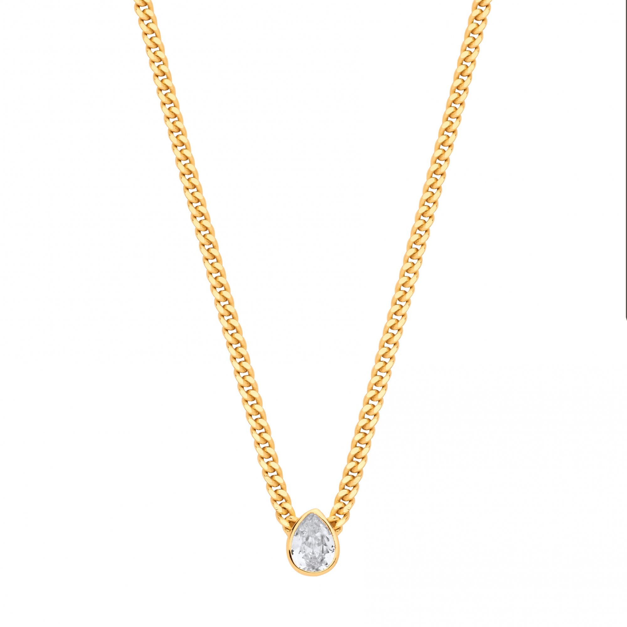 Gold Plated Collerate Necklace With Pear Drop Stone Pendant