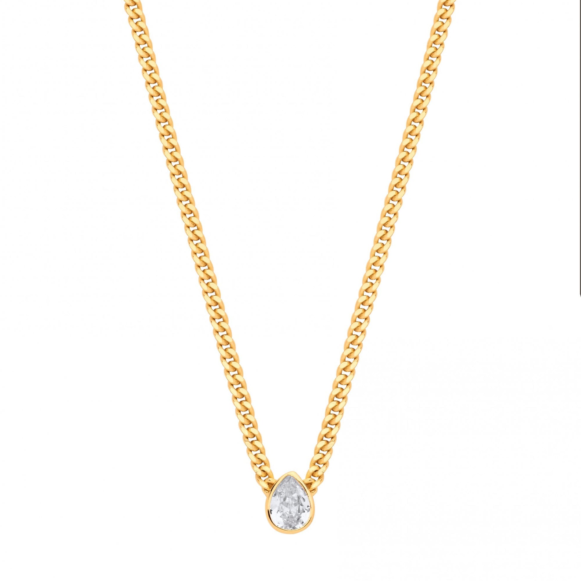 Gold Plated Collerate Necklace With Pear Drop Stone Pendant