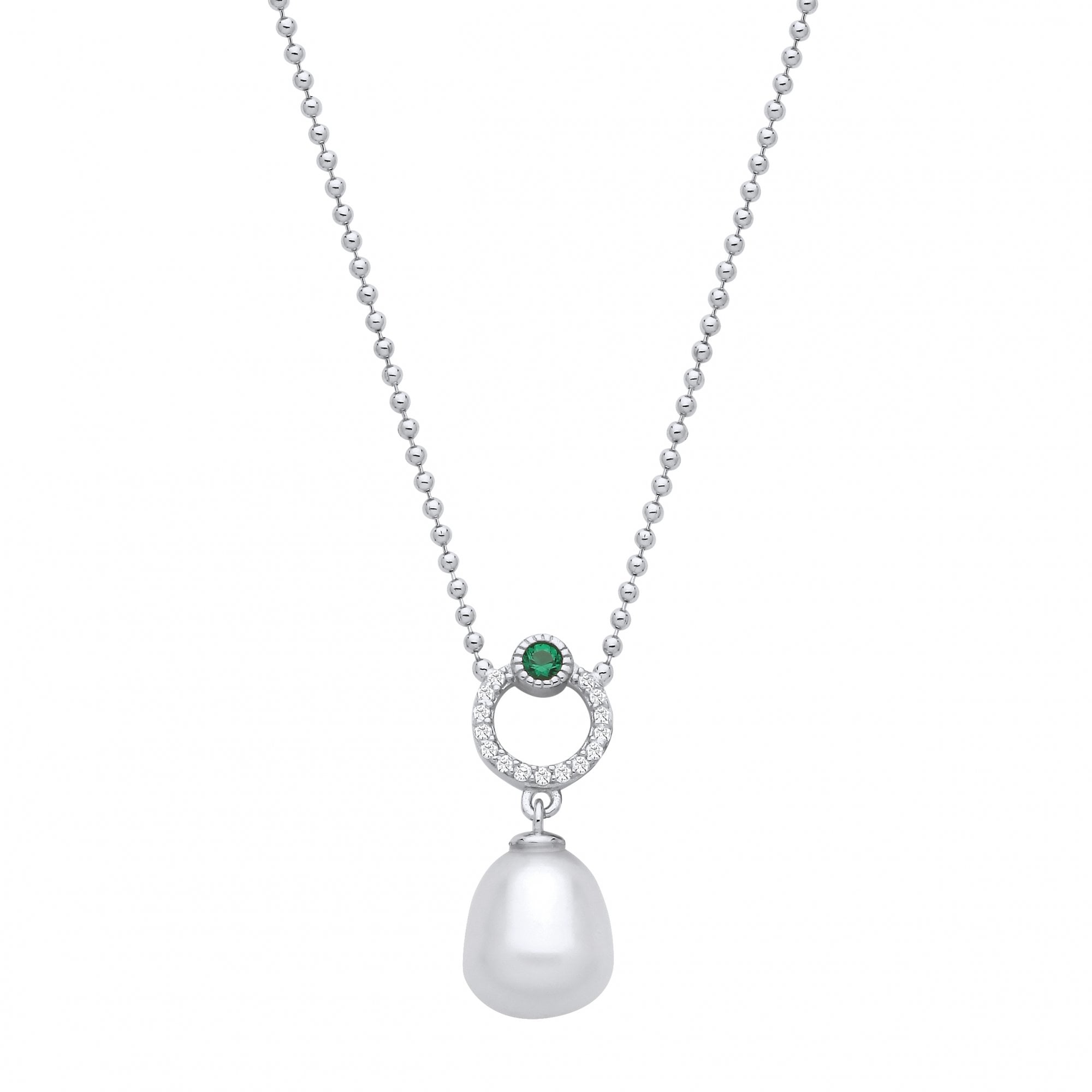 Silver Green Nano, CZ & Rice Shape Freshwater Pearl Necklace