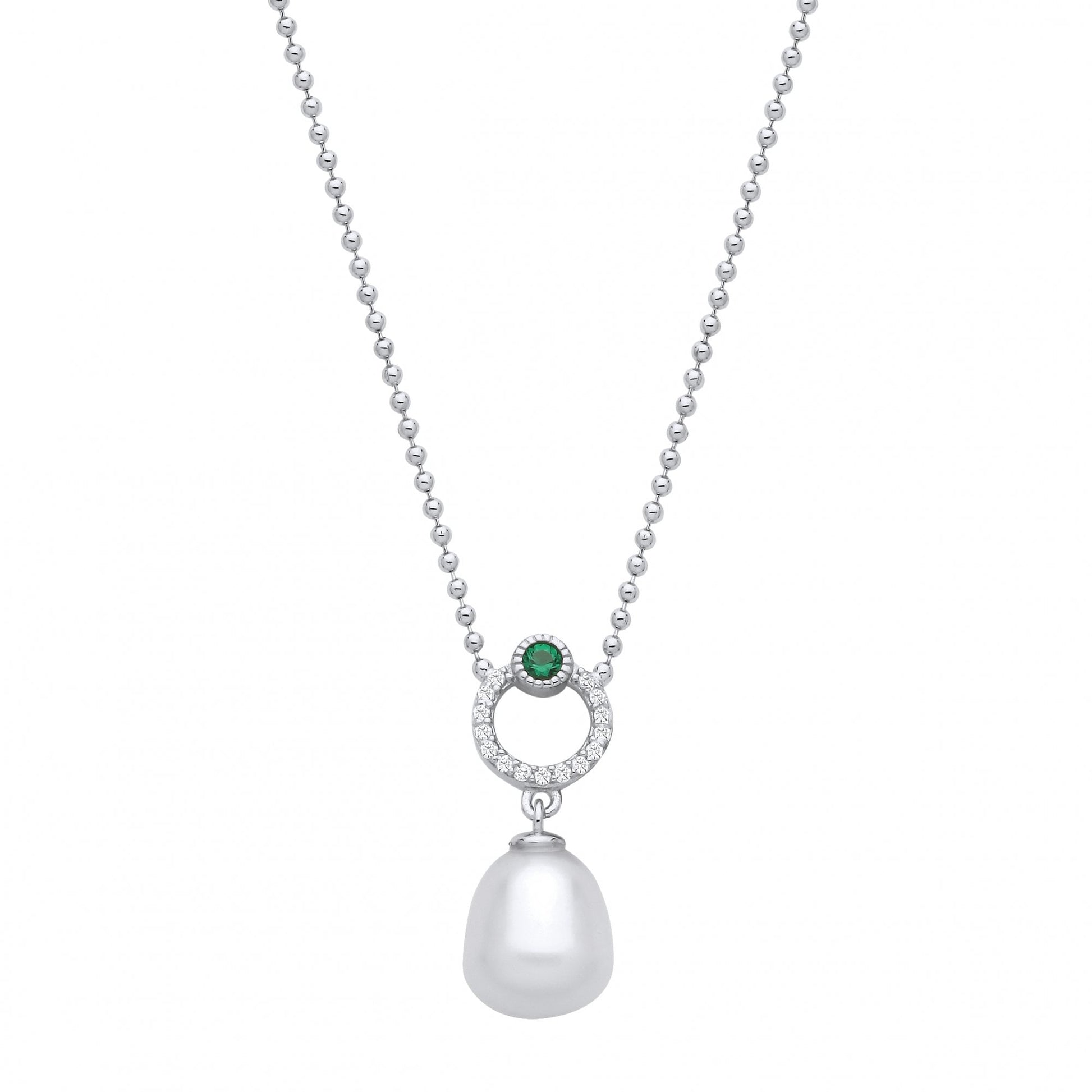 Silver Green Nano, CZ & Rice Shape Freshwater Pearl Necklace