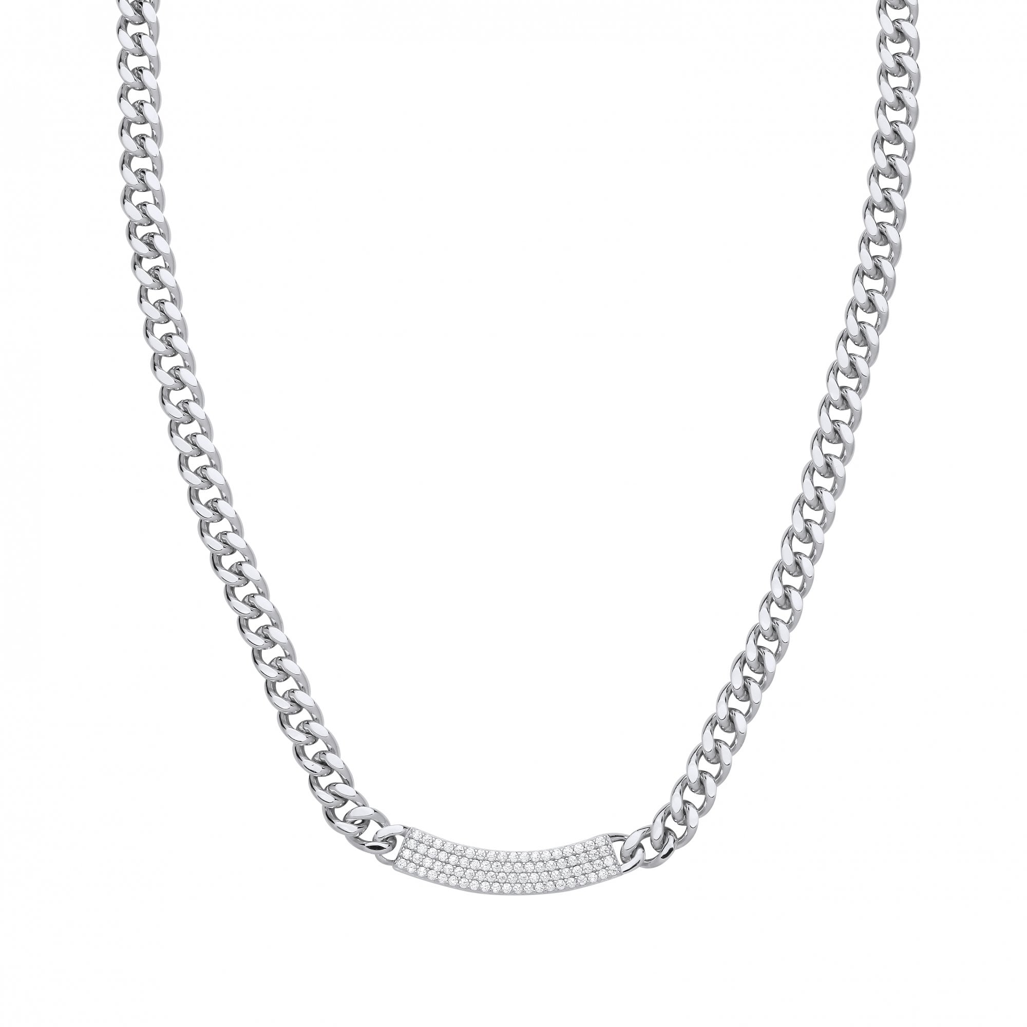 Silver CZ Horizontal Bar Curb Necklace