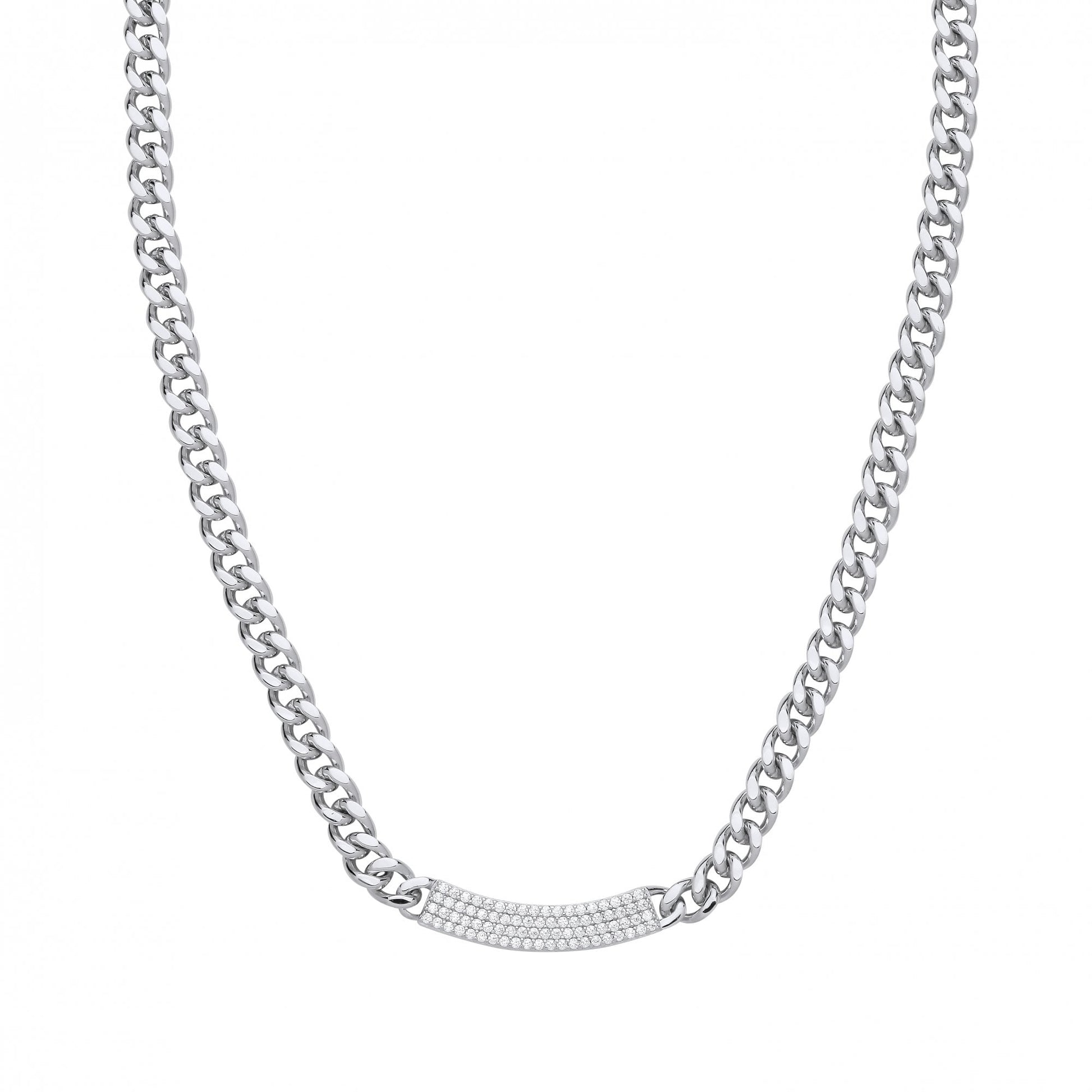 Silver CZ Horizontal Bar Curb Necklace