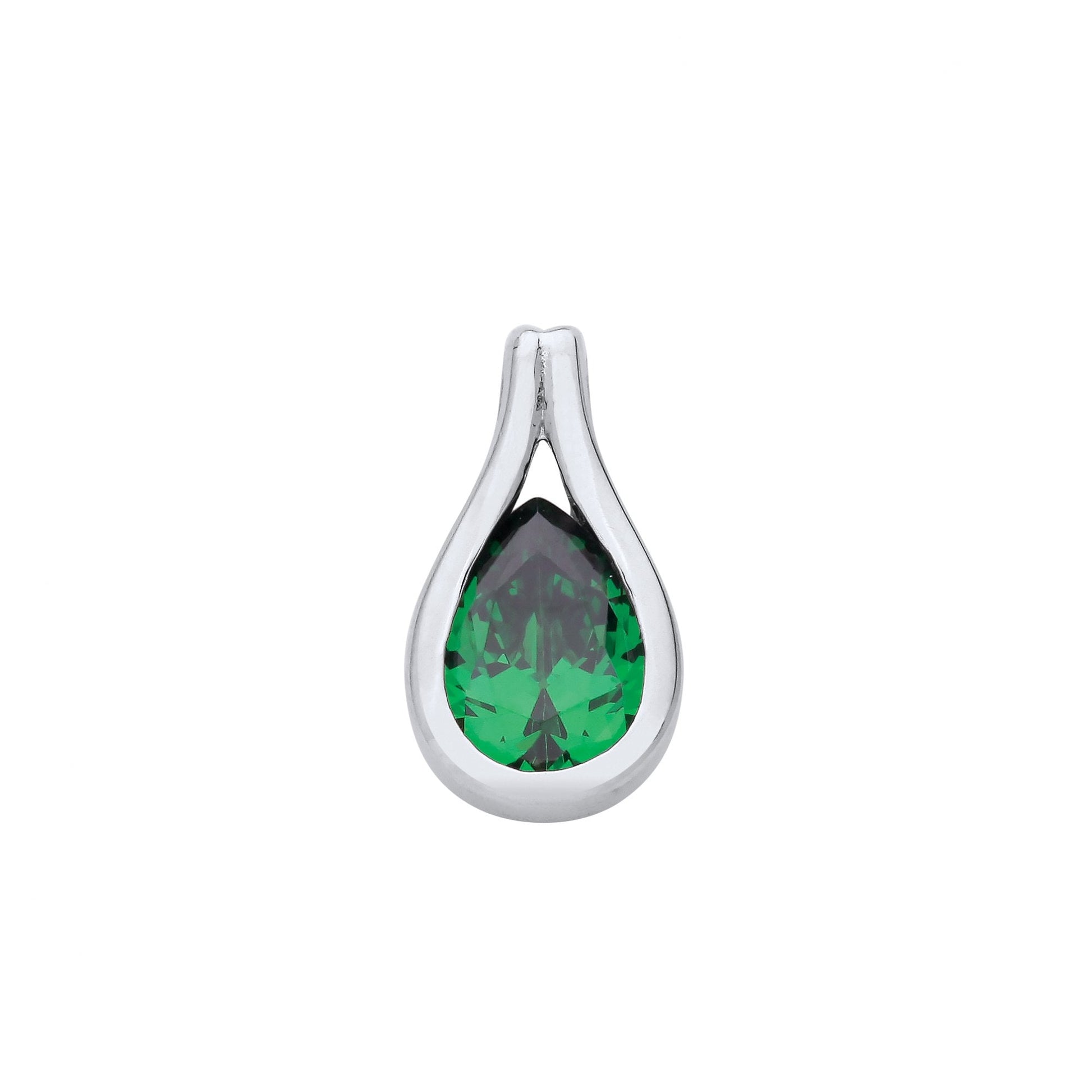 Silver Emerald CZ Tear Drop Pendant