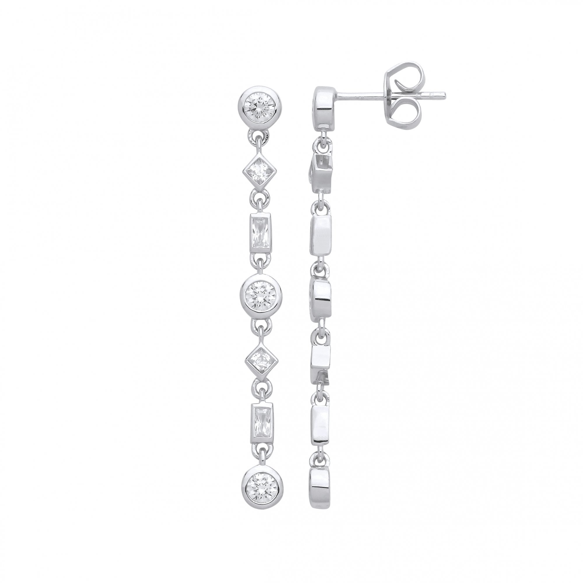 Silver CZ Multi Stone Shape Drop Earrings