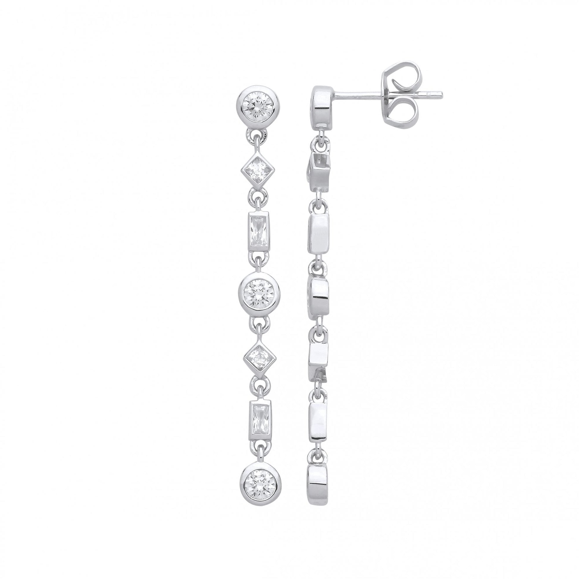 Silver CZ Multi Stone Shape Drop Earrings