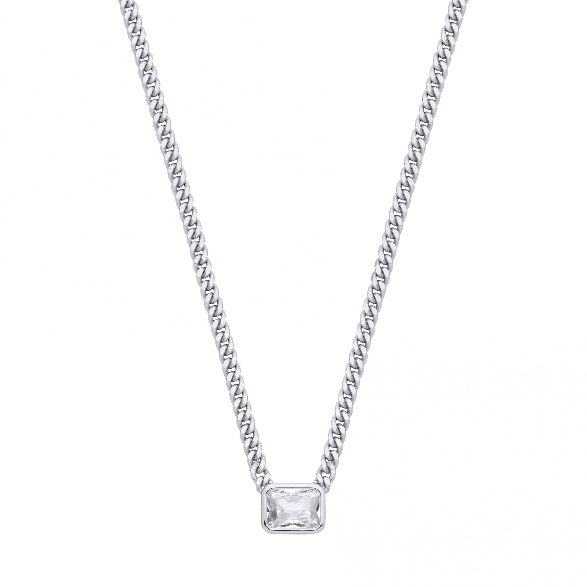 Silver Collerate Necklace With Rectangle Stone Pendant