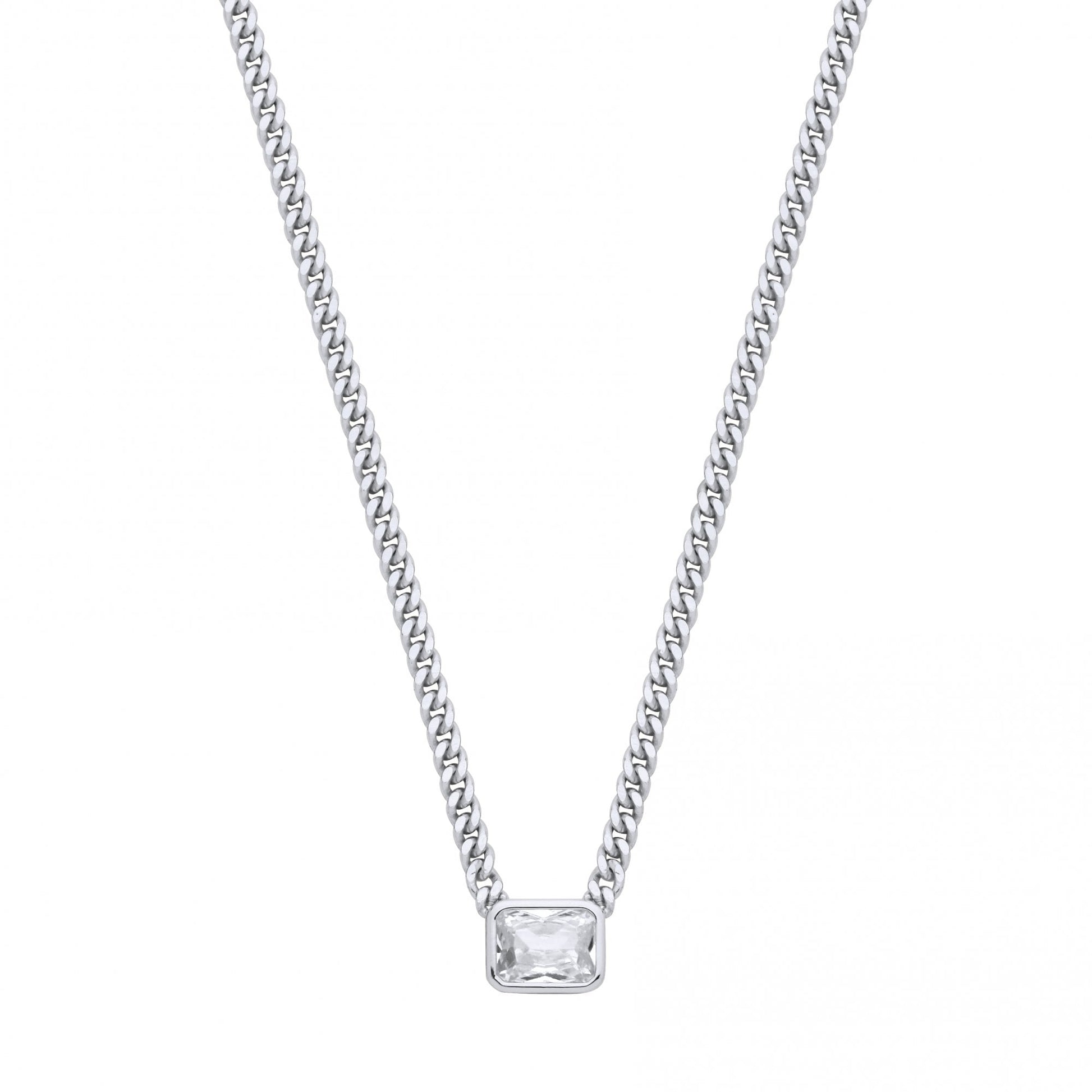 Silver Collerate Necklace With Rectangle Stone Pendant