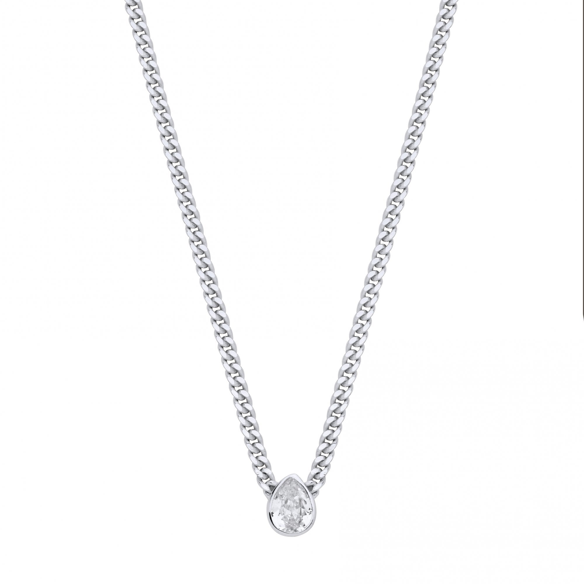 Silver Collerate Necklace With Pear Drop Stone Pendant