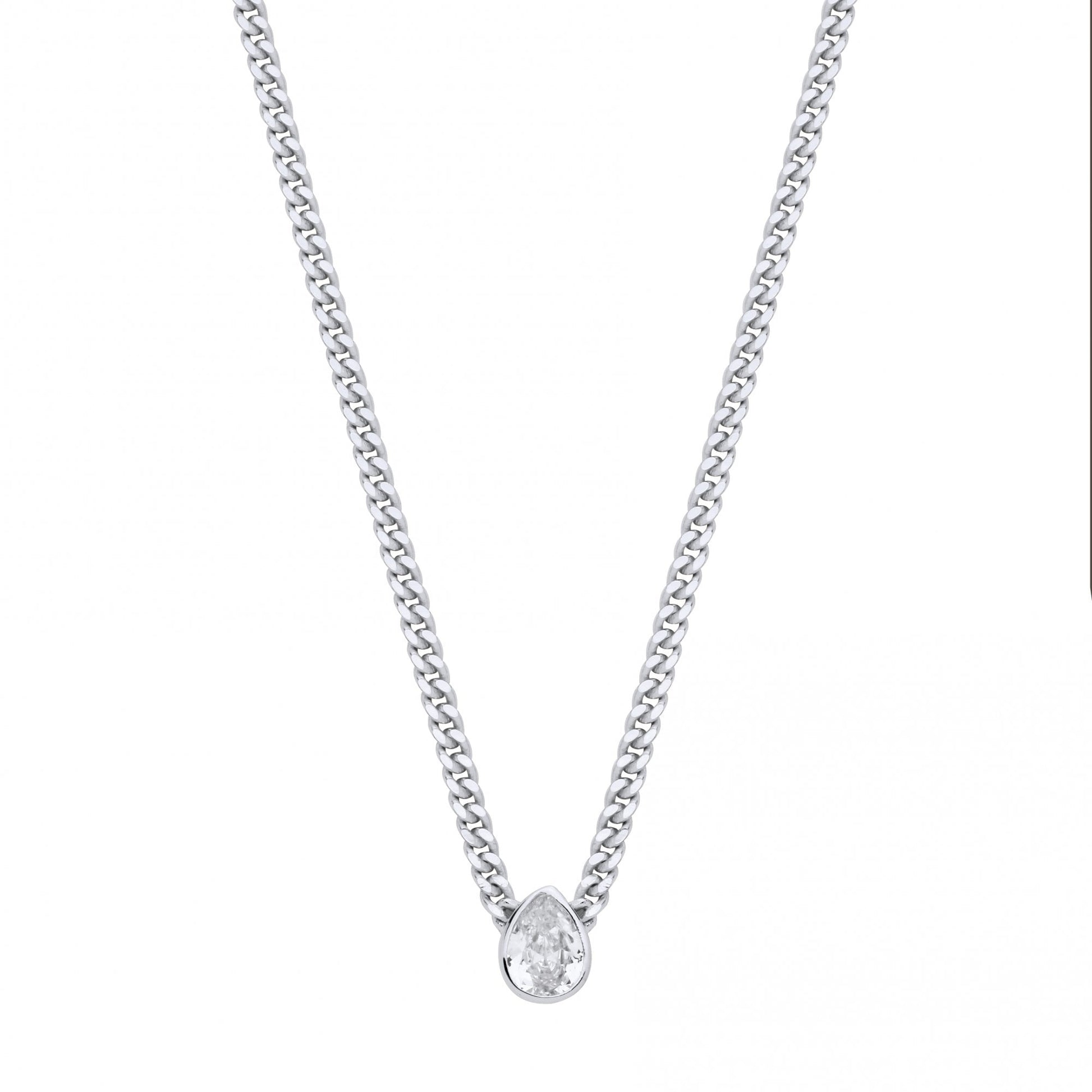 Silver Collerate Necklace With Pear Drop Stone Pendant