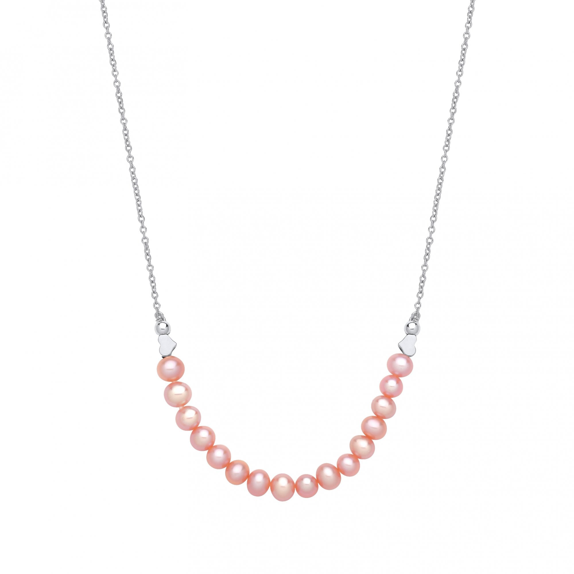 Silver CZ & White Lilac Fresh Water Pearl & Heart Charm 16" Necklace