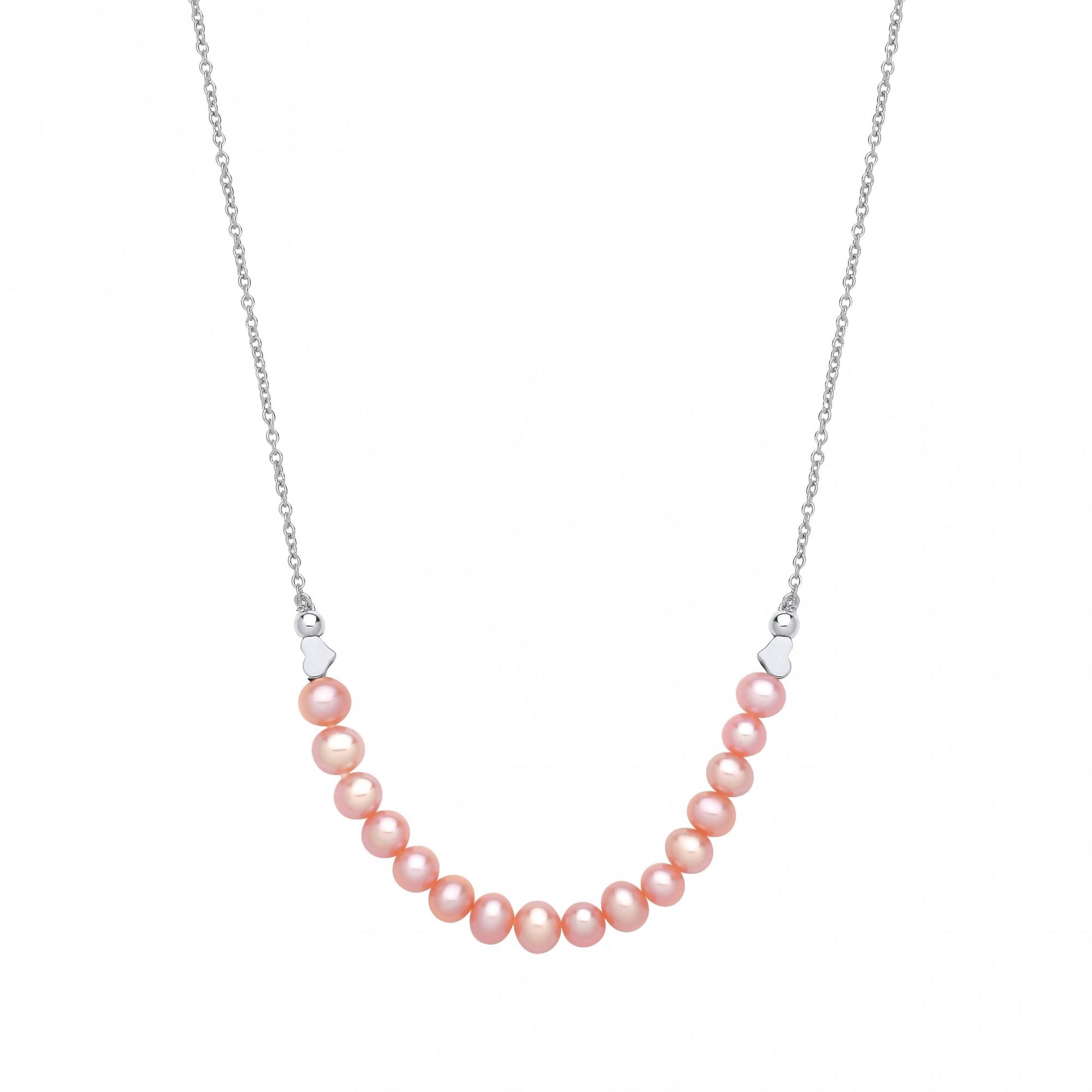 Silver CZ & White Lilac Fresh Water Pearl & Heart Charm 16" Necklace