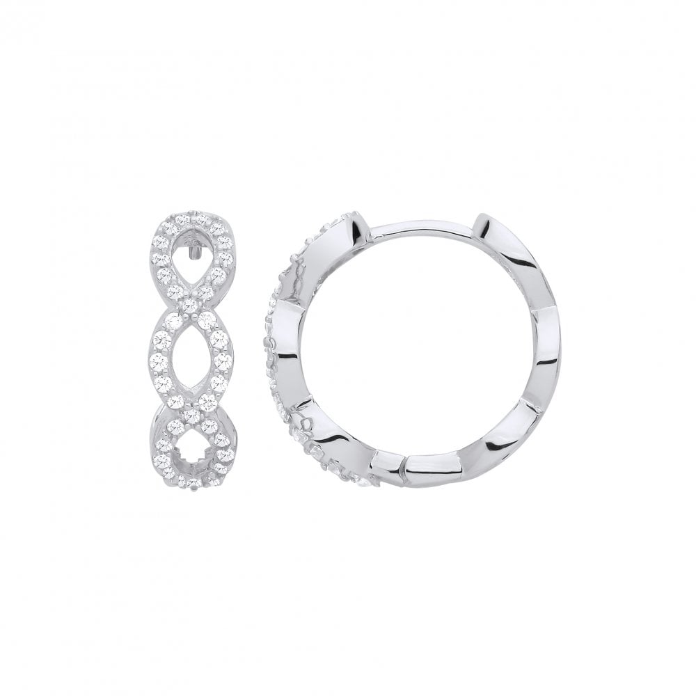 Silver CZ Fancy Huggie Hoop Earrings