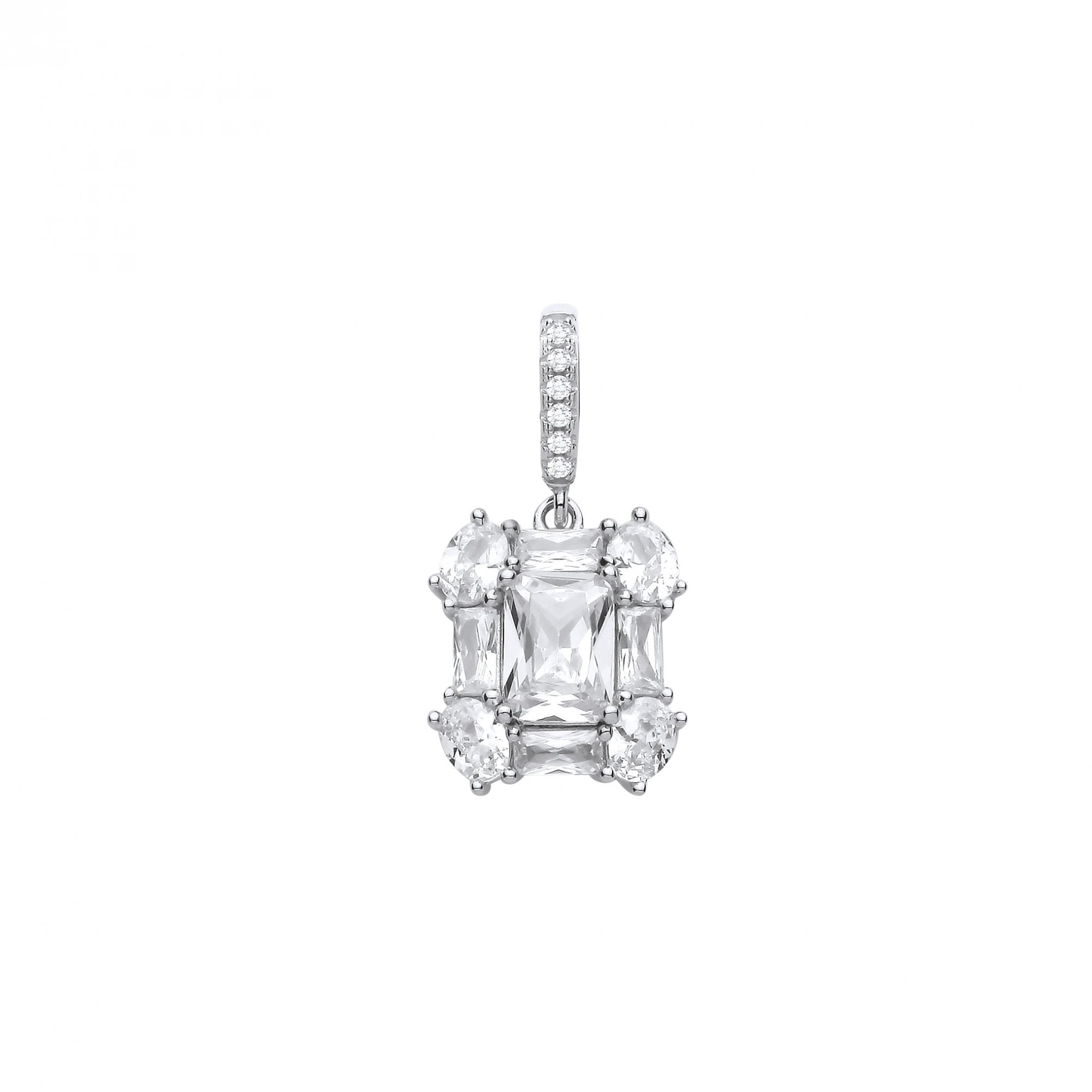 Silver CZ Baguette & Oval Cut Pendant