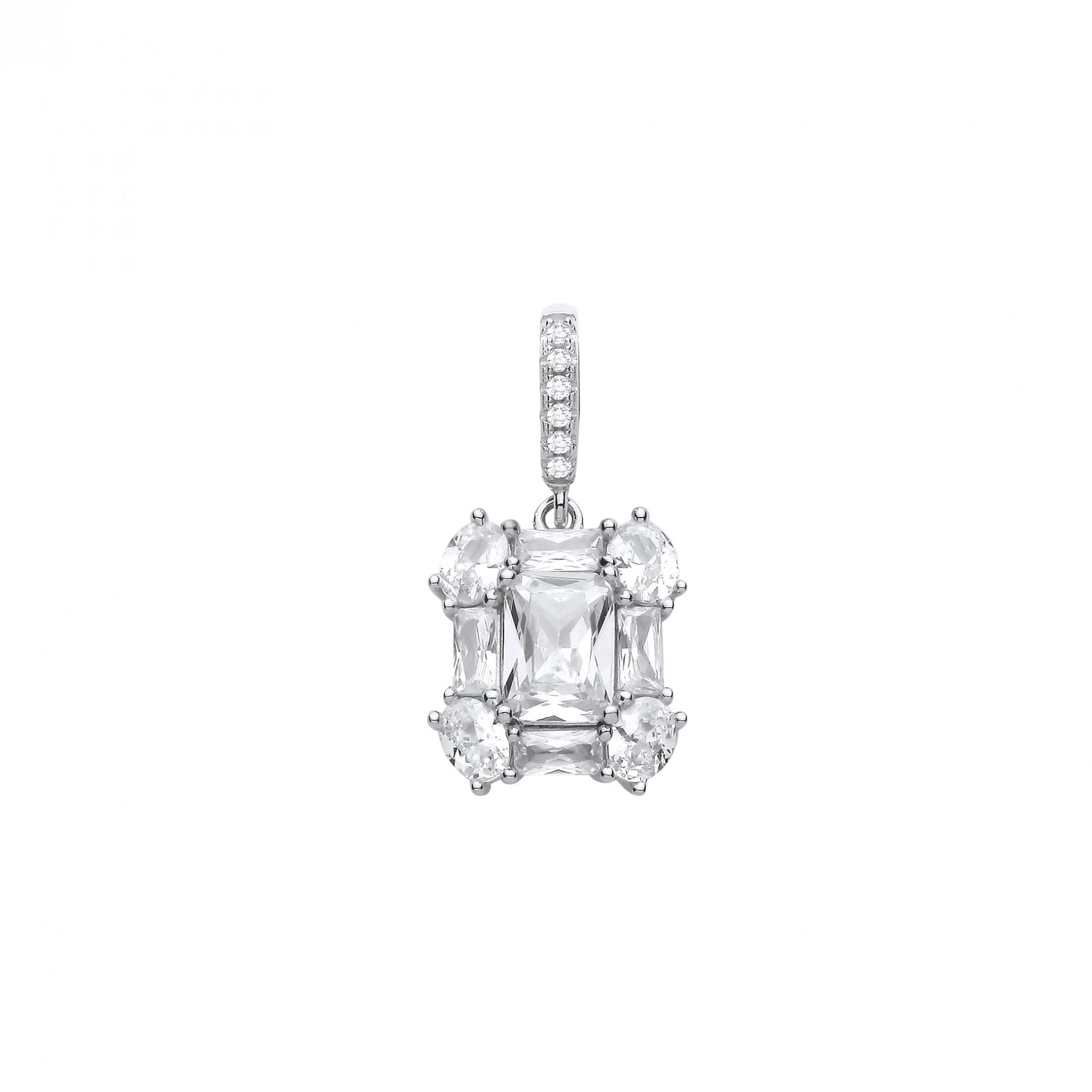 Silver CZ Baguette & Oval Cut Pendant