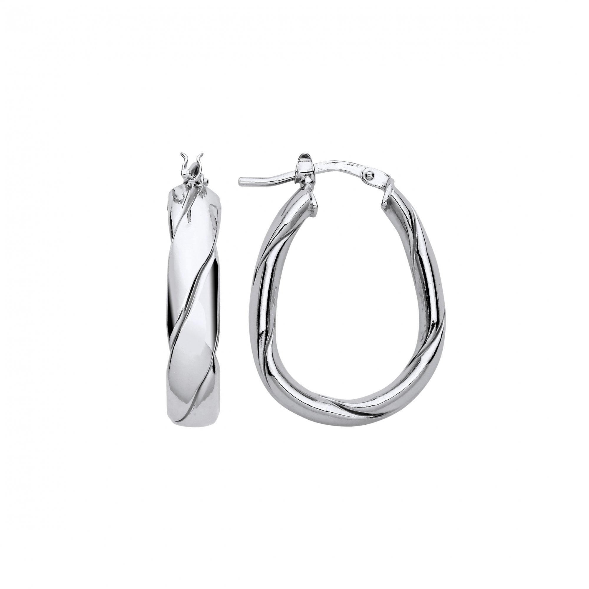 Silver Platinum Plate Twist Oval Hoop Earrings