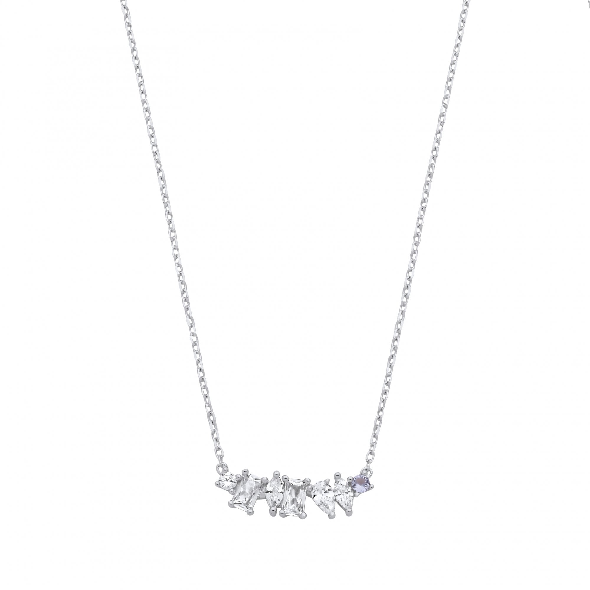Silver CZ & Aqua Fancy Pendant Necklace