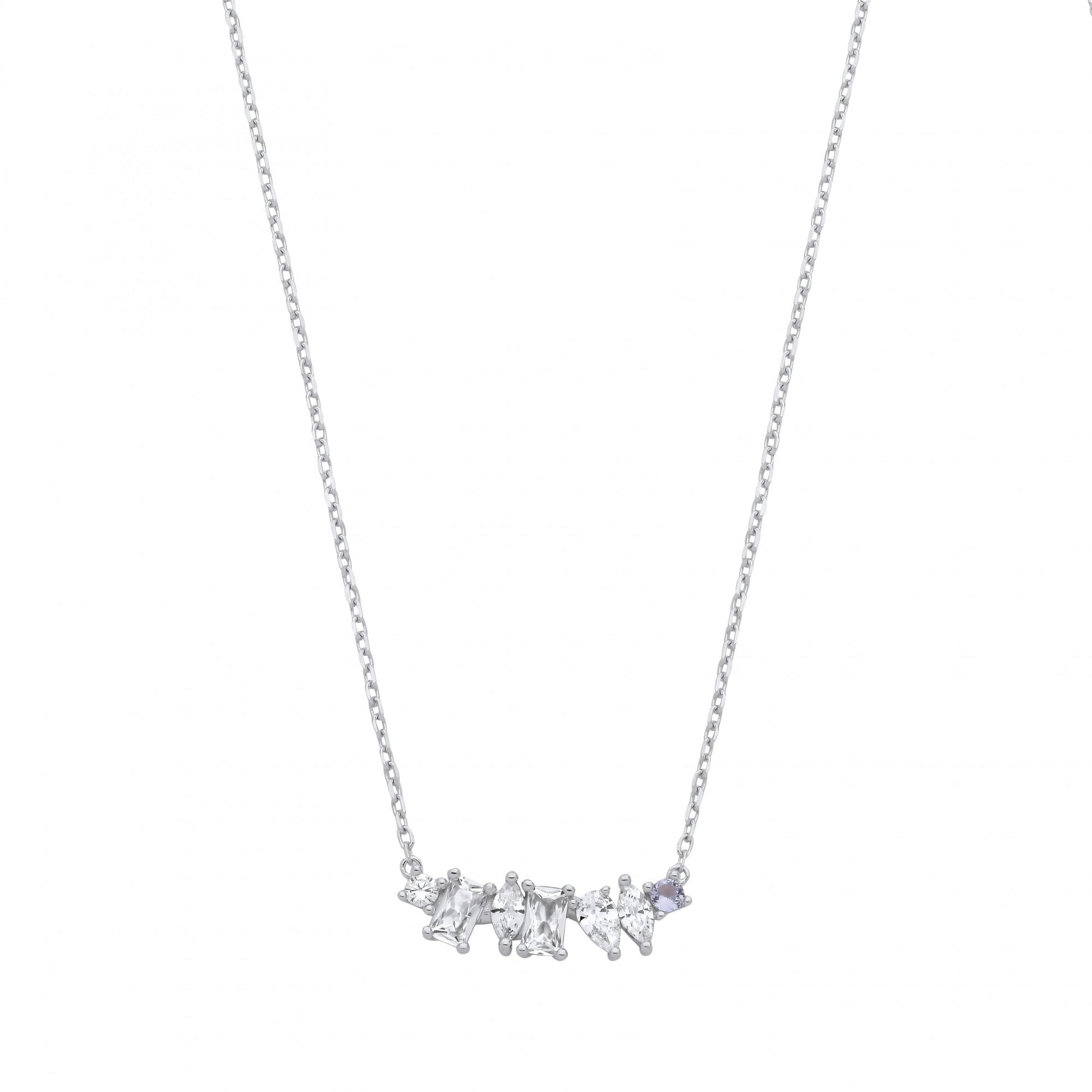 Silver CZ & Aqua Fancy Pendant Necklace