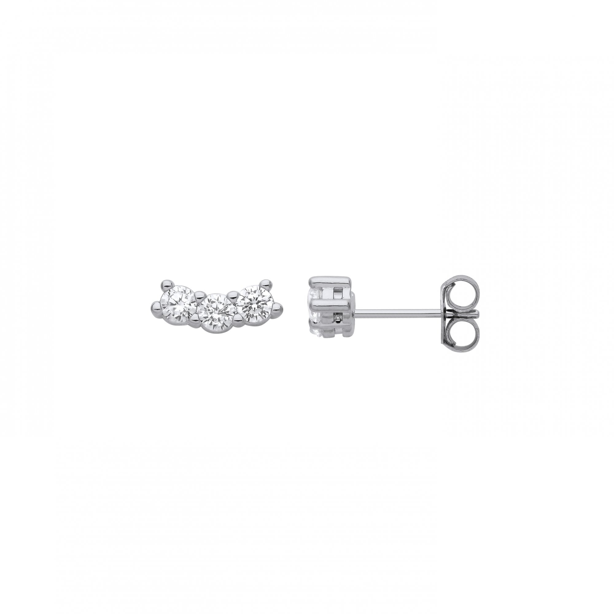 Silver CZ Curved Stud Earrings