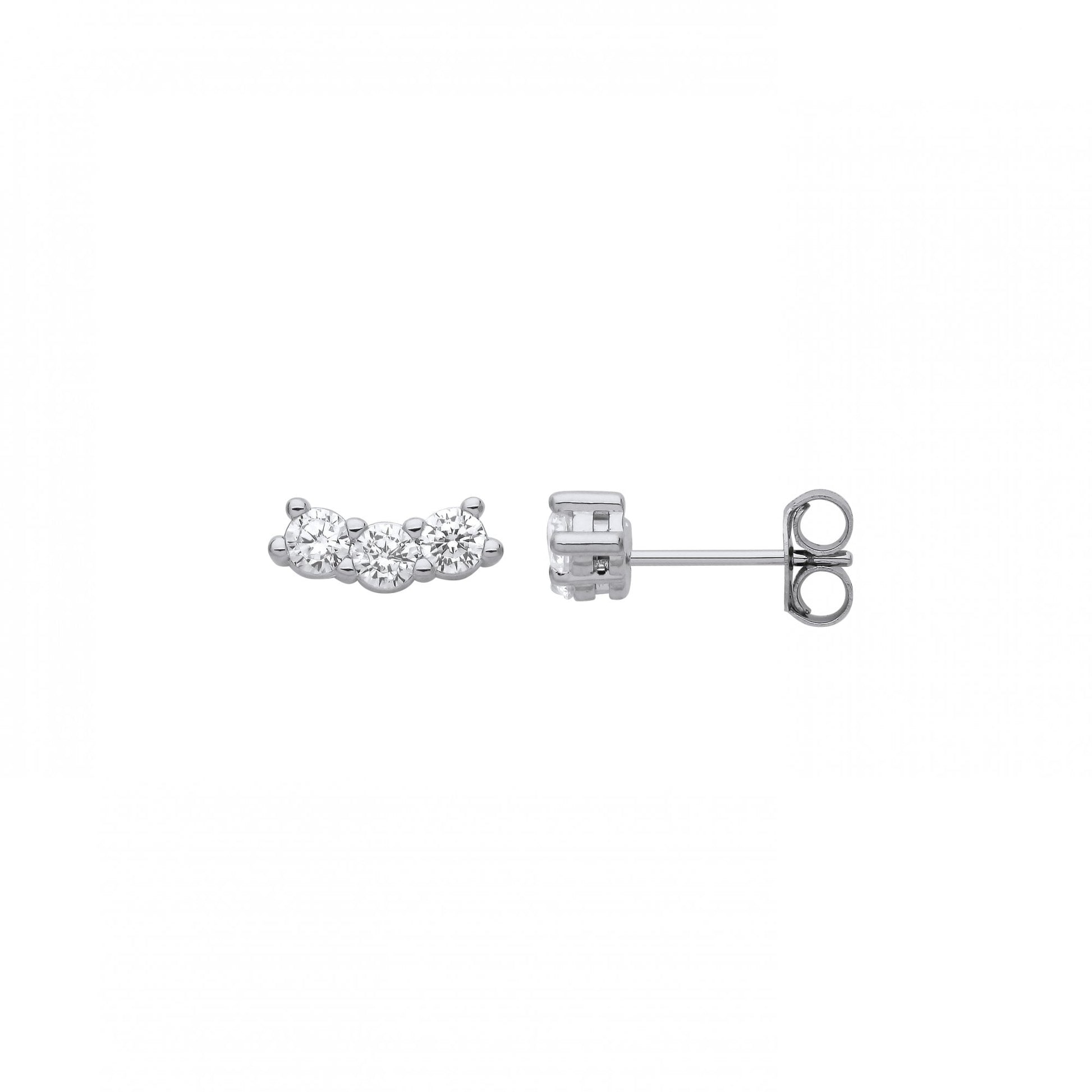 Silver CZ Curved Stud Earrings