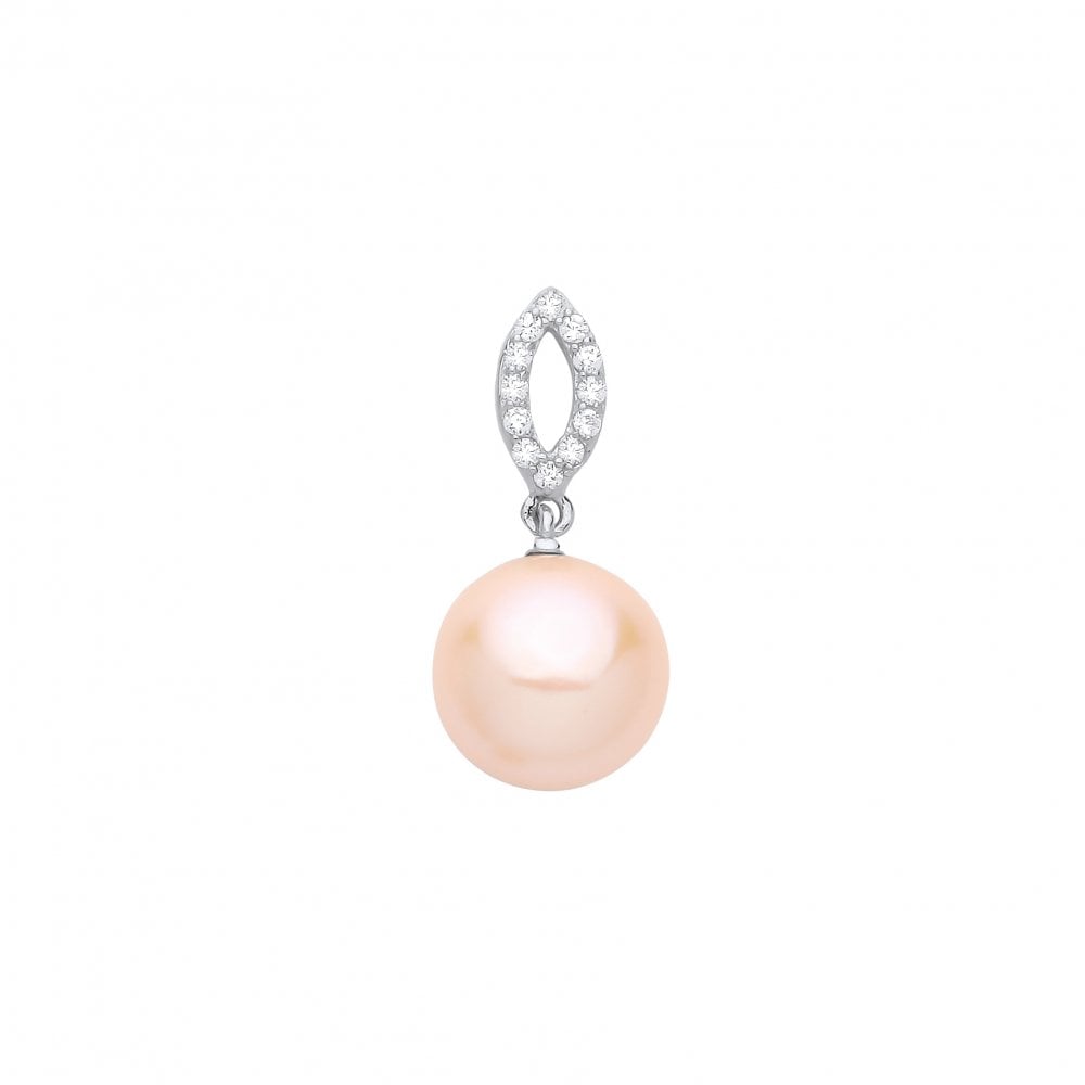 Silver Peach Button Shape Freshwater Pearl & CZ Pendant