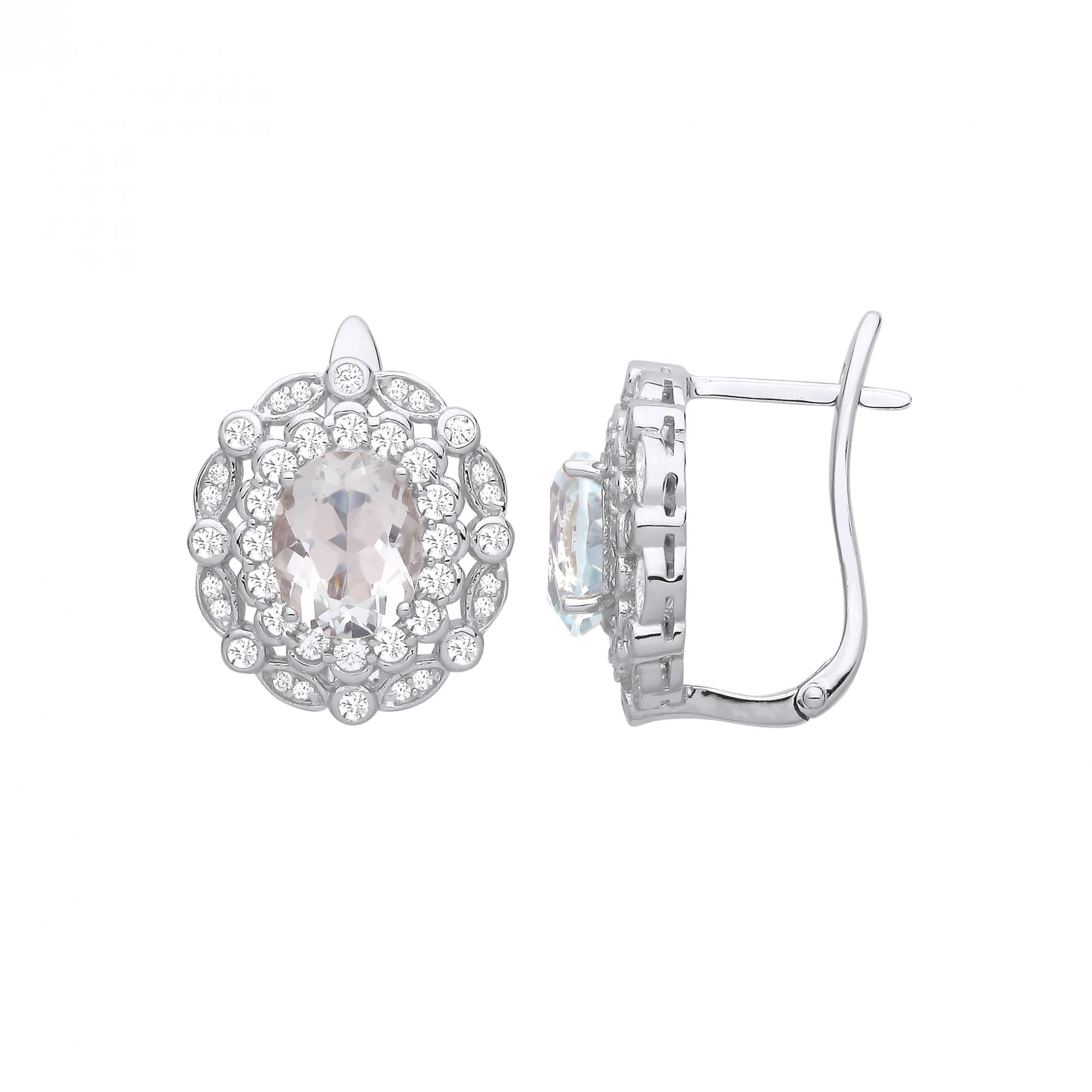 Silver Light Green Quartz & White CZ Lever Back Earrings