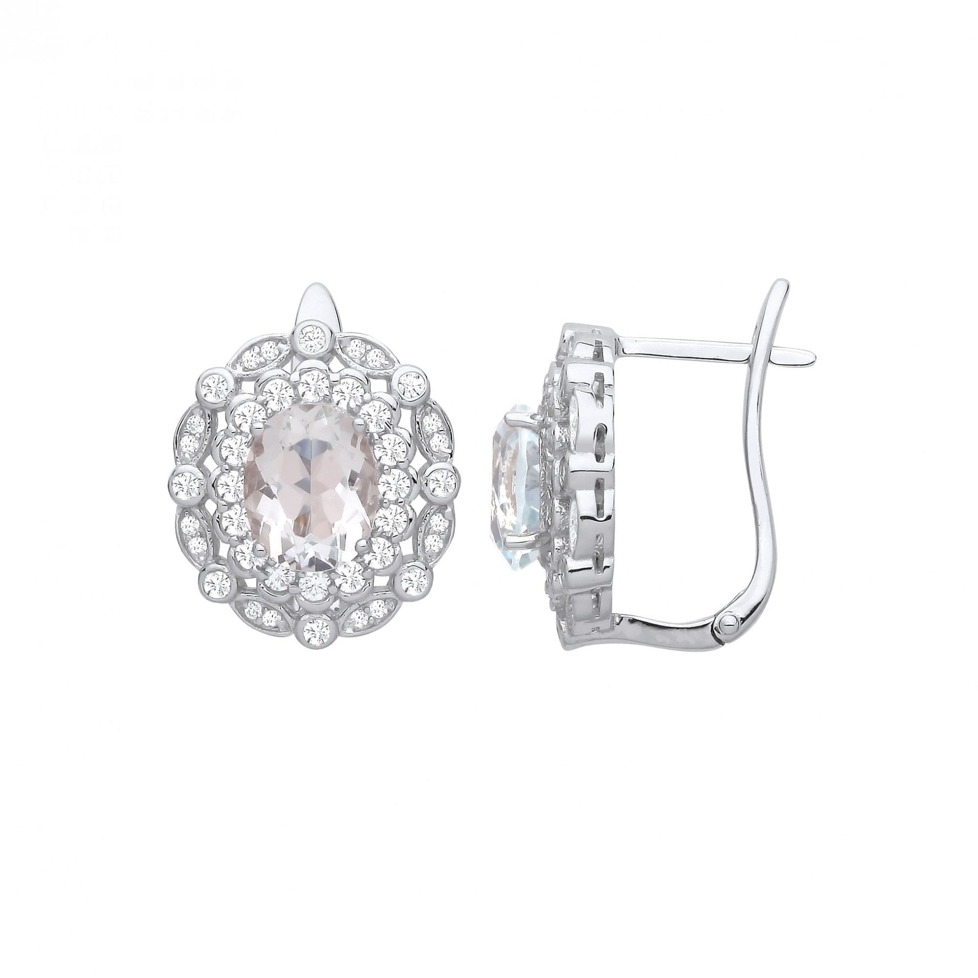 Silver Light Green Quartz & White CZ Lever Back Earrings