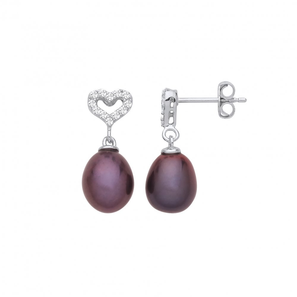 Silver Sky Blue Nano Stone & Peacock Rice Shape Fresh Water Pearl Drop Earrings