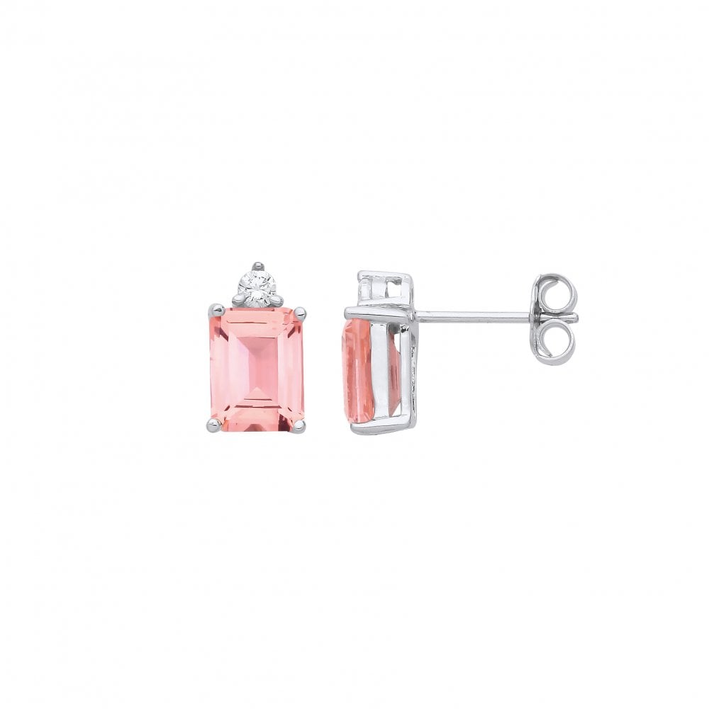 Silver CZ Salmon Nano Baguette Stud Earrings
