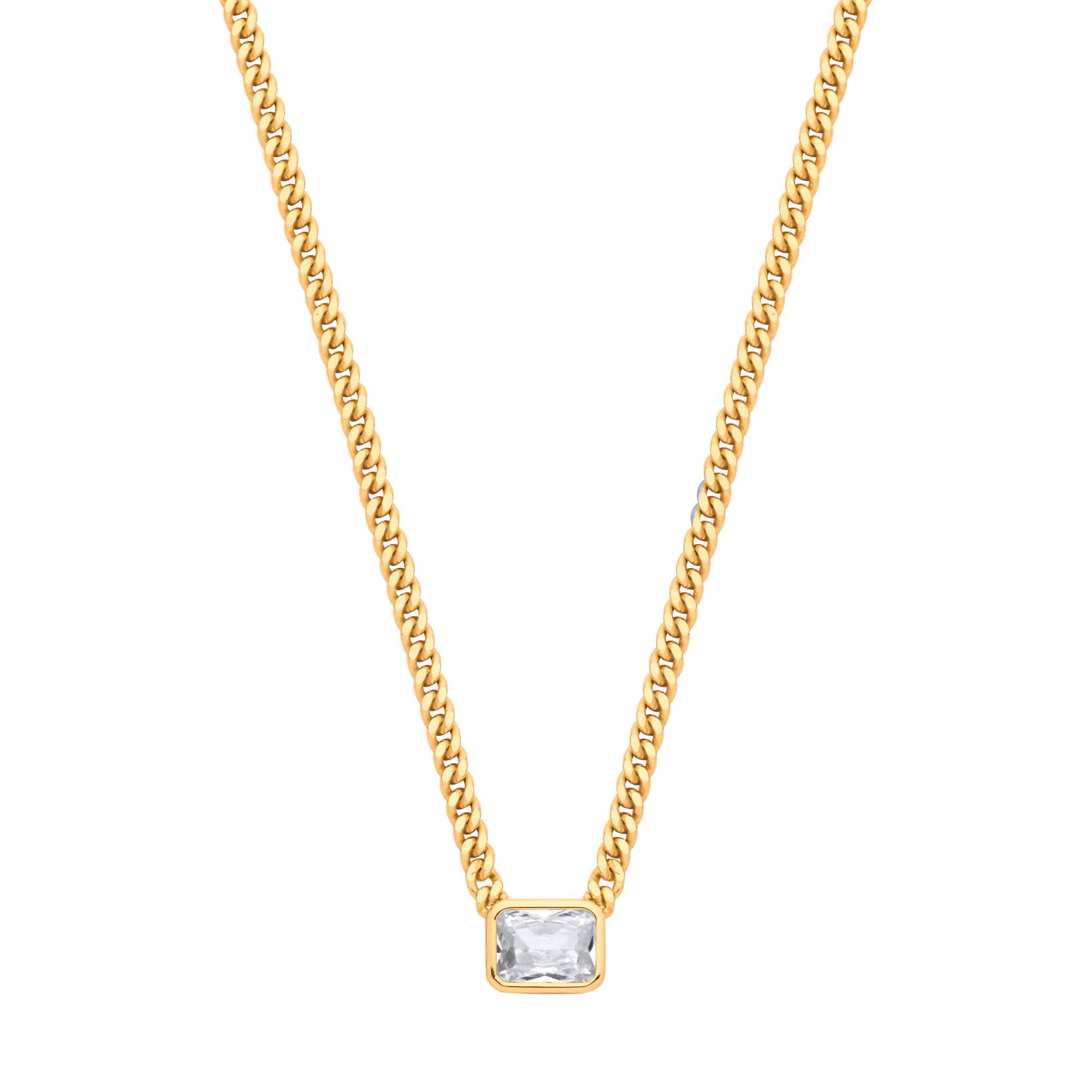 Gold Plated Collerate Necklace With Rectangle Stone Pendant