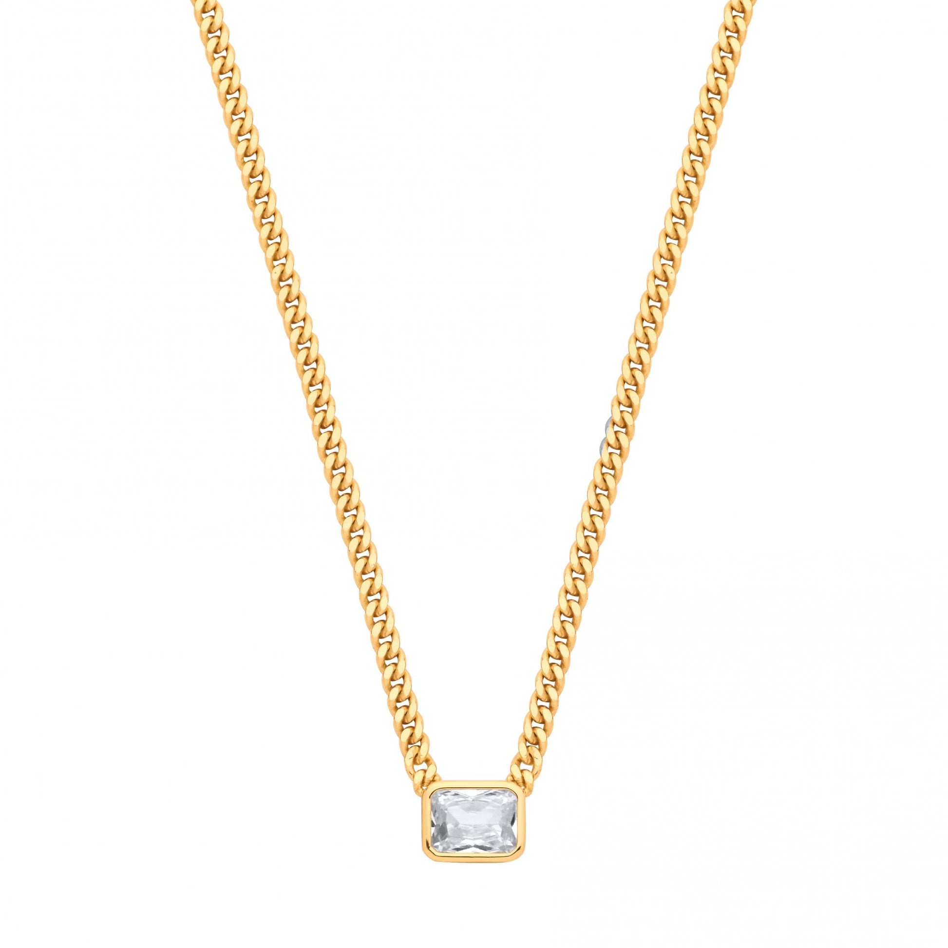 Gold Plated Collerate Necklace With Rectangle Stone Pendant