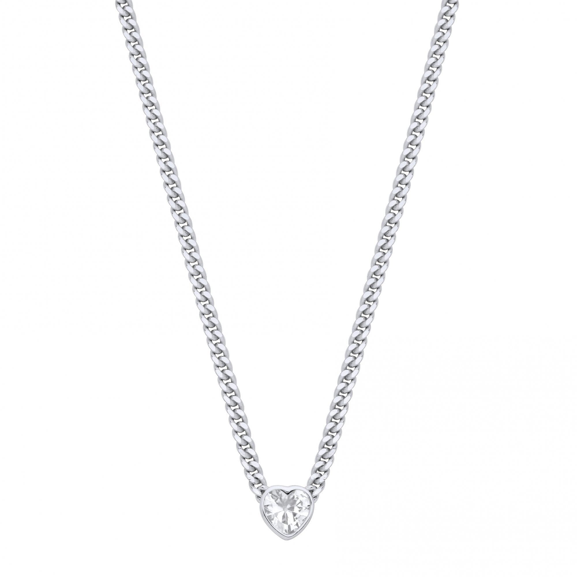 Silver Collerate Necklace With Heart Stone Pendant