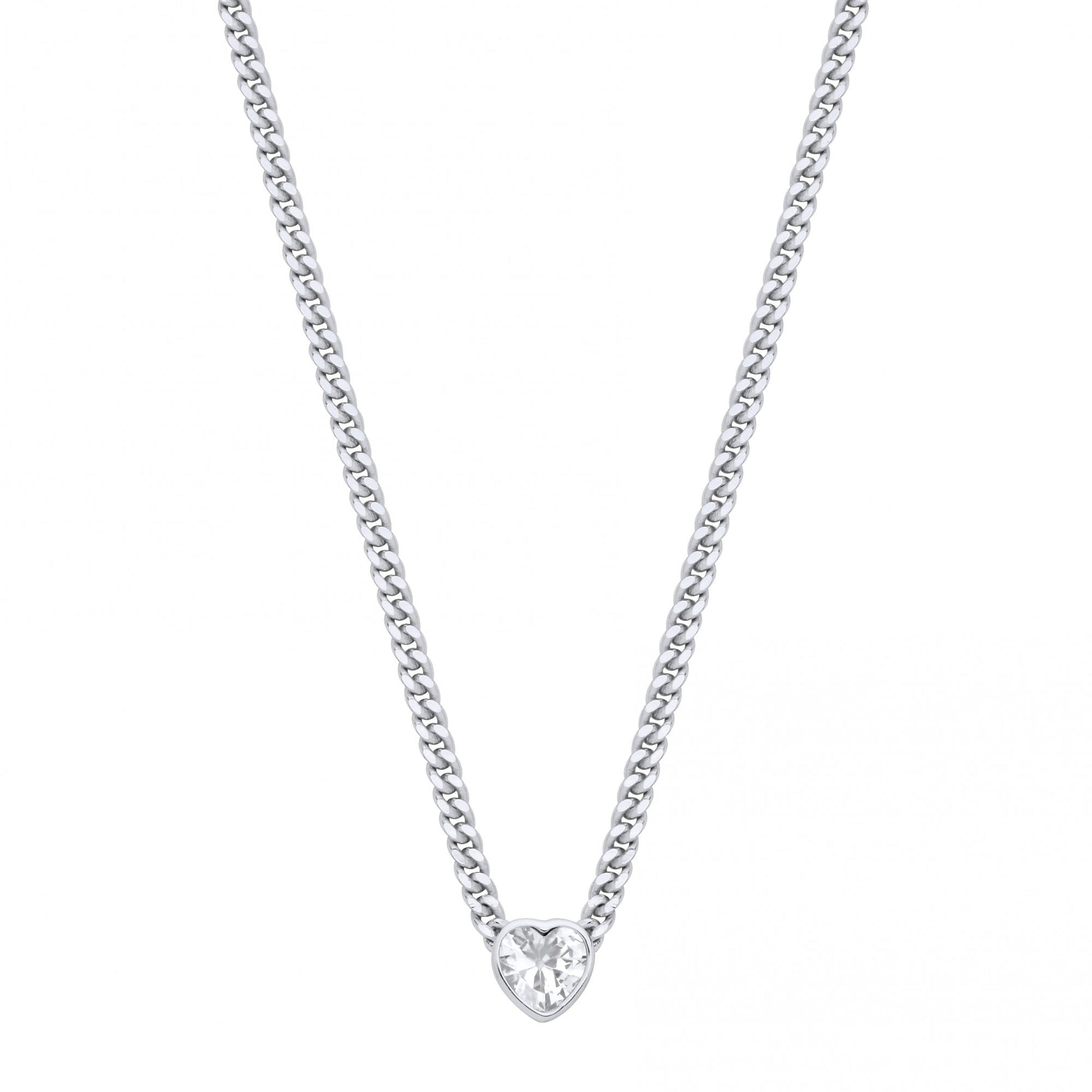 Silver Collerate Necklace With Heart Stone Pendant