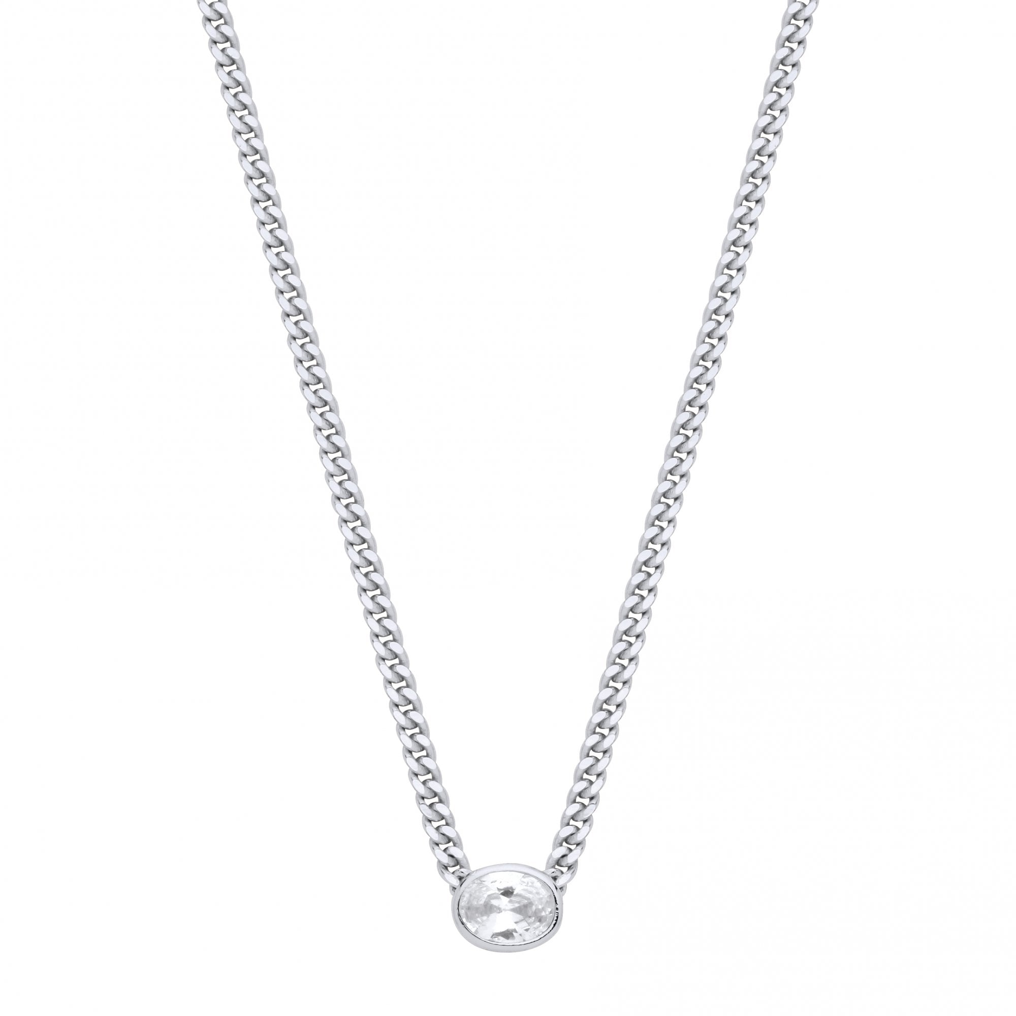 Silver Collerate Necklace With Oval Stone Pendant