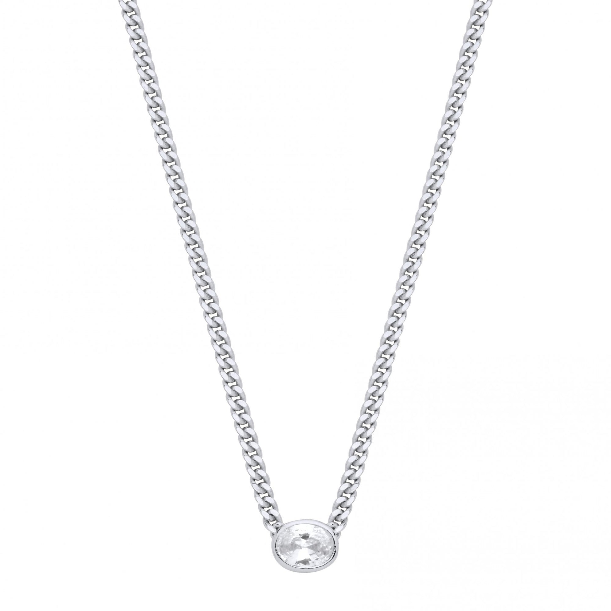 Silver Collerate Necklace With Oval Stone Pendant